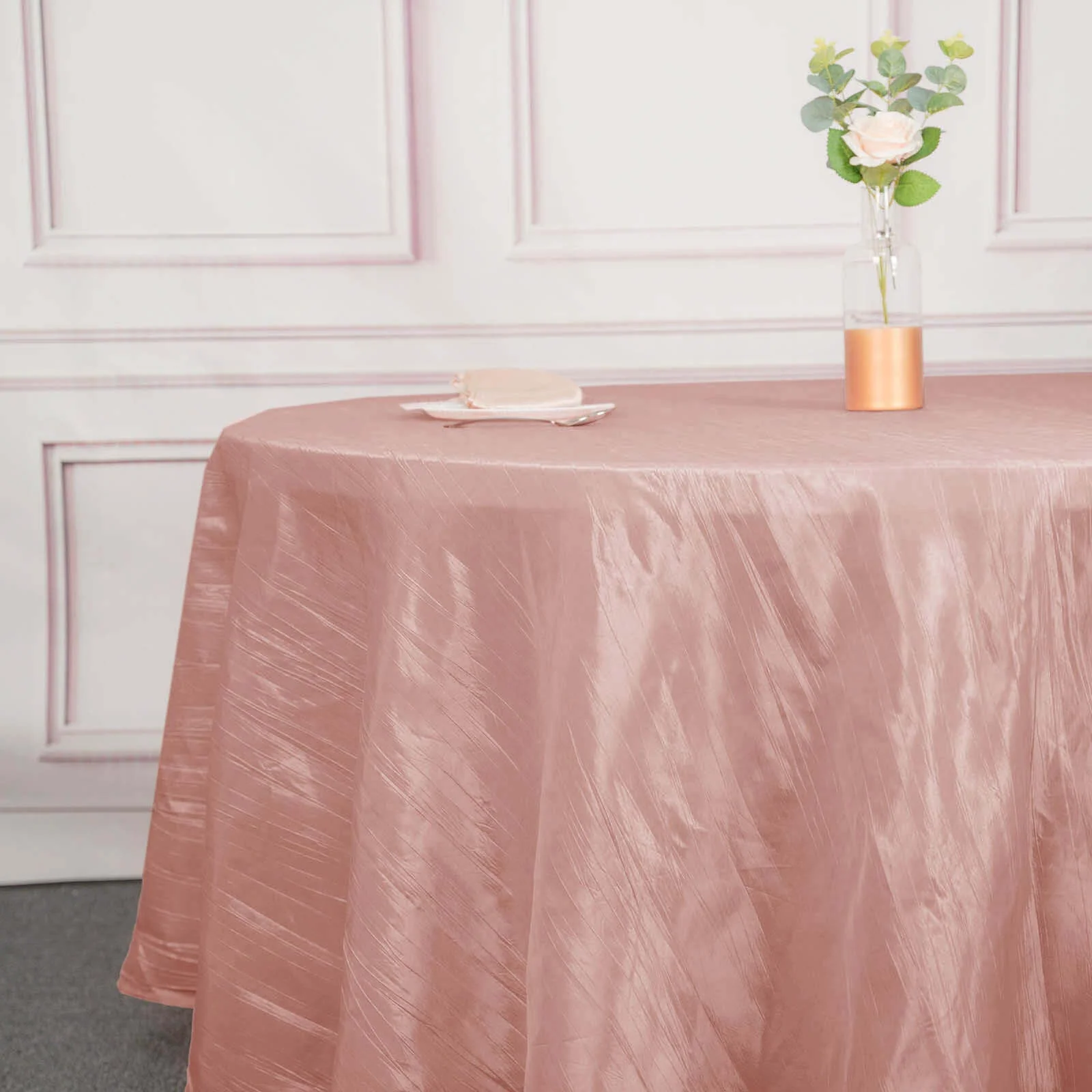 Taffeta Round Tablecloth 120" Dusty Rose with Accordion Crinkle Design - Seamless Finish - Image 8