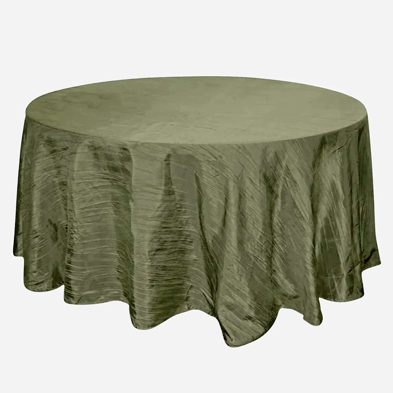 Taffeta Round Tablecloth 120" Dusty Sage Green with Accordion Crinkle Design - Seamless Finish - Image 3