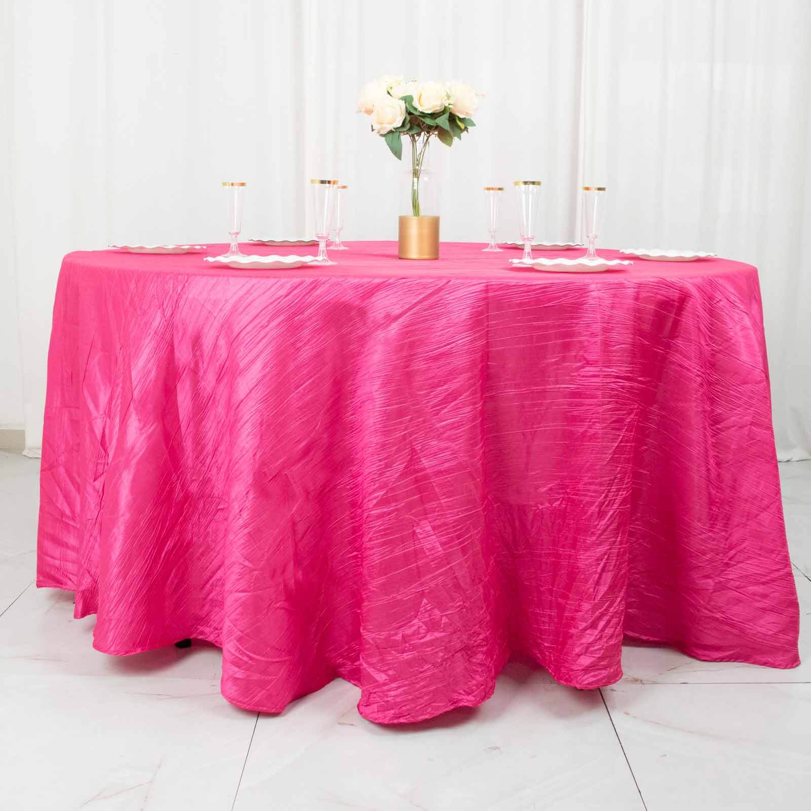Taffeta Round Tablecloth 120" Fuchsia with Accordion Crinkle Design - Seamless Finish - Image 6