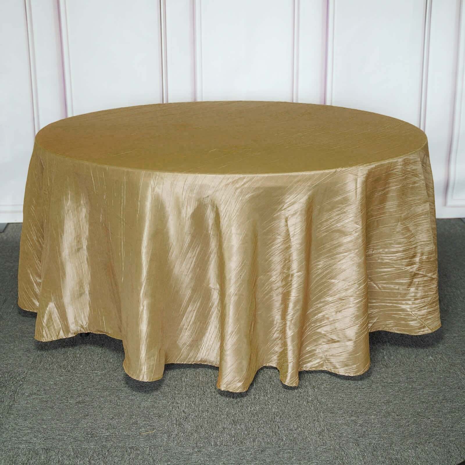 Taffeta Round Tablecloth 120" Gold with Accordion Crinkle Design - Seamless Finish for Weddings and Banquets - Image 3