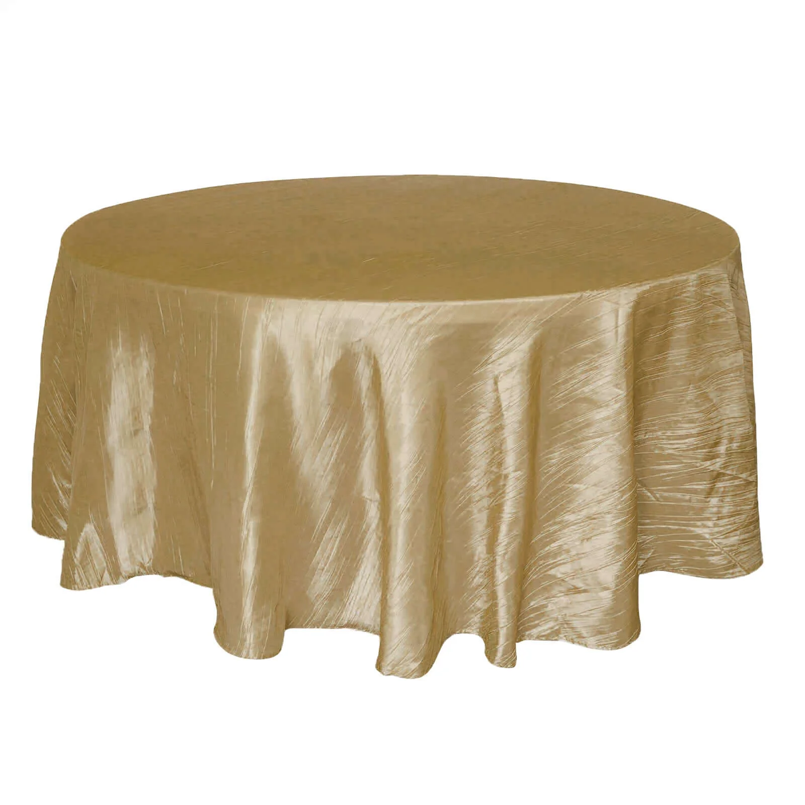 Taffeta Round Tablecloth 120" Gold with Accordion Crinkle Design - Seamless Finish for Weddings and Banquets - Image 6