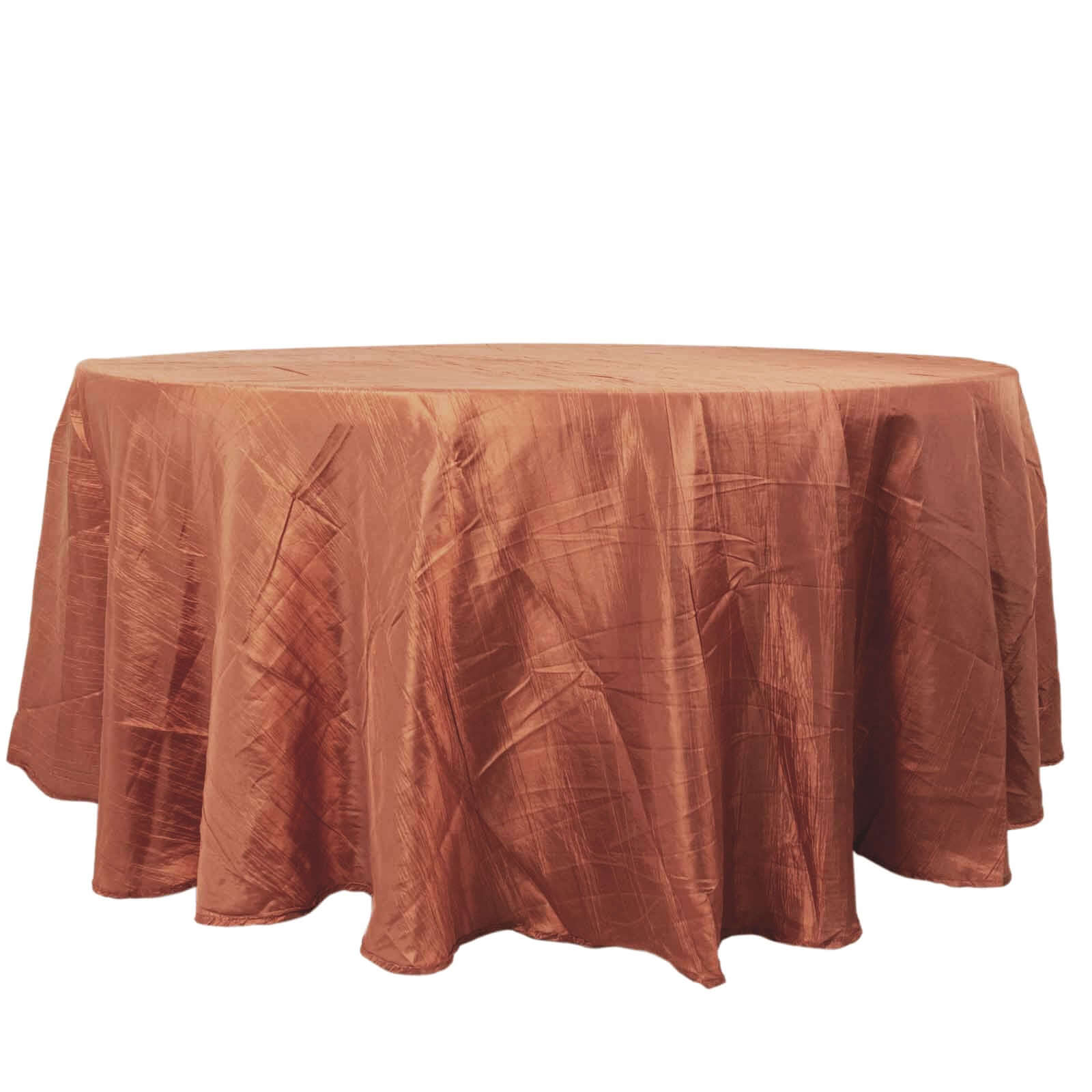 Taffeta Round Tablecloth 120" Terracotta (Rust) with Accordion Crinkle Design - Seamless Finish - Image 7