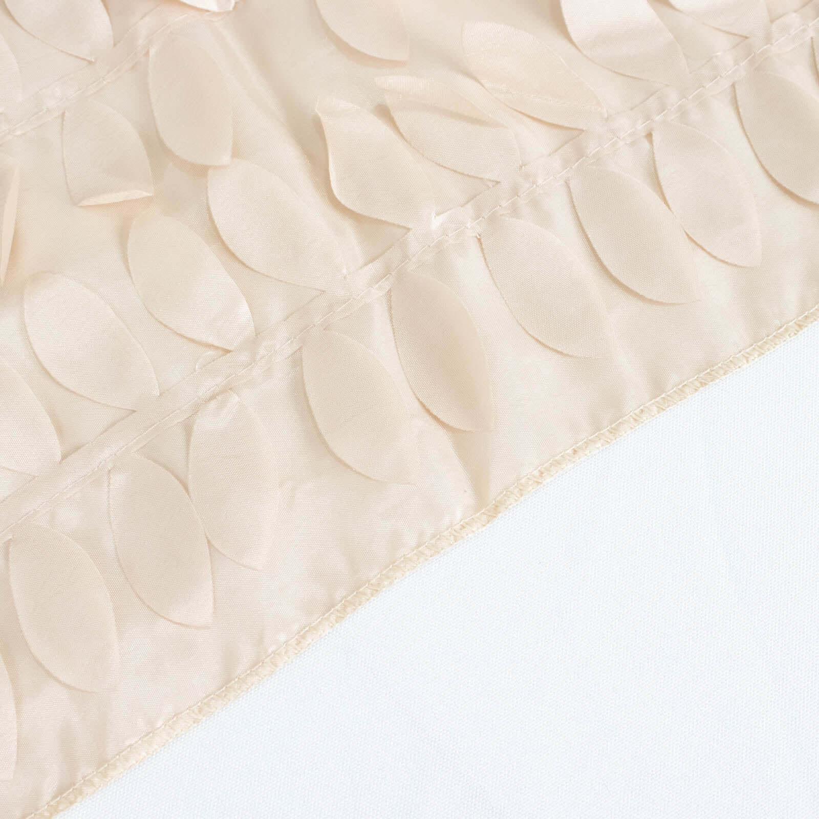 Taffeta Round Tablecloth 132" Beige - Hand-sewn Leaf Petal Seamless Table Cover - Image 11