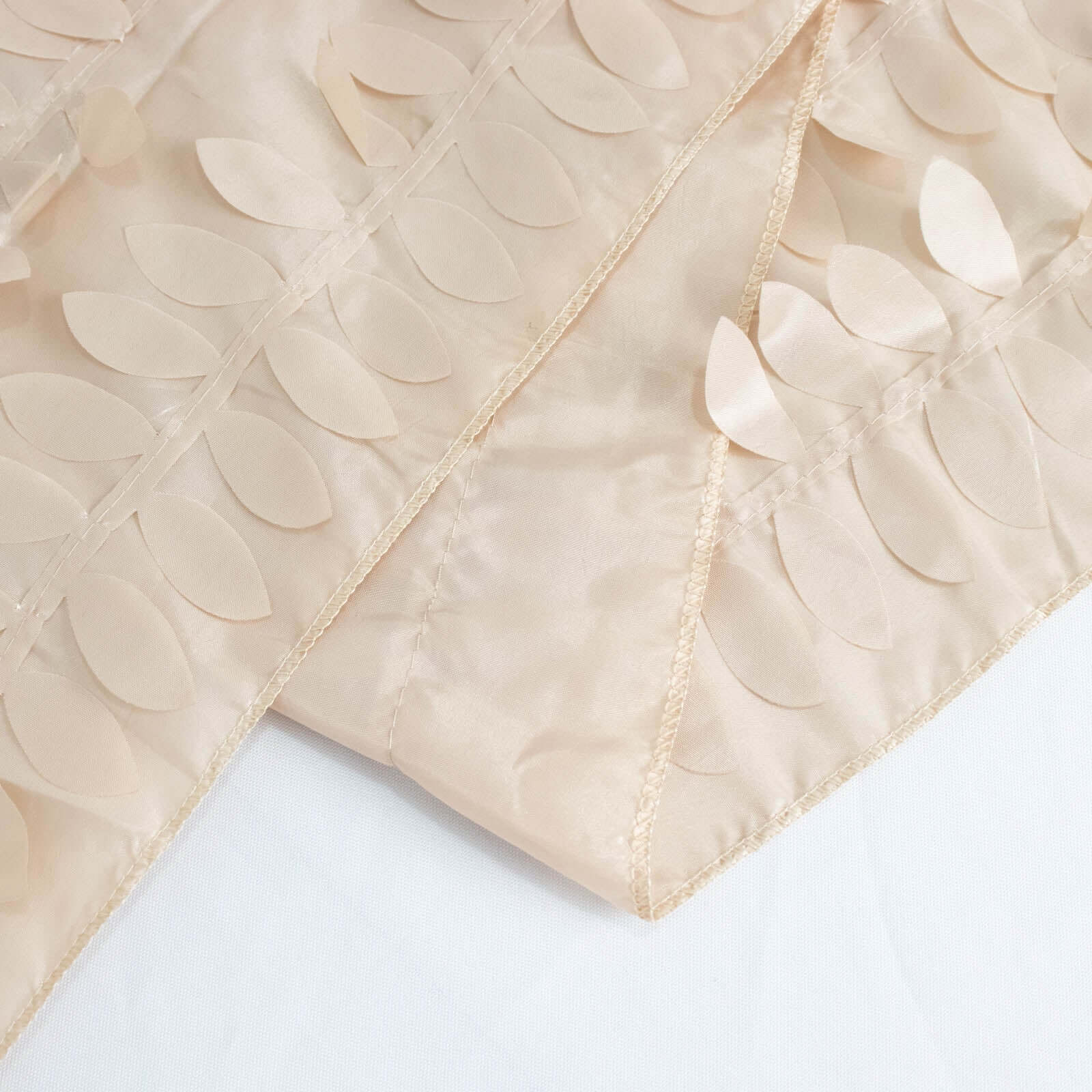 Taffeta Round Tablecloth 132" Beige - Hand-sewn Leaf Petal Seamless Table Cover - Image 12
