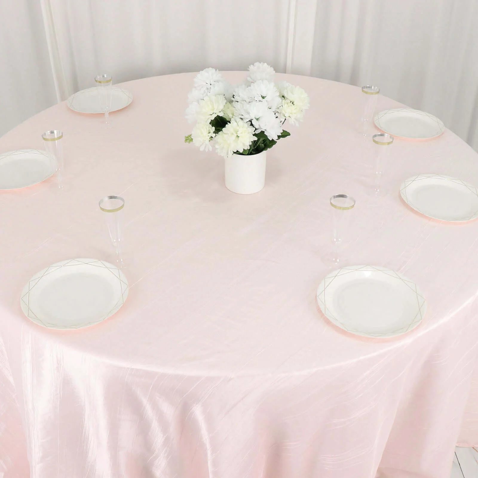 Taffeta Round Tablecloth 132" Blush Accordion Crinkle Table Cover - Image 2