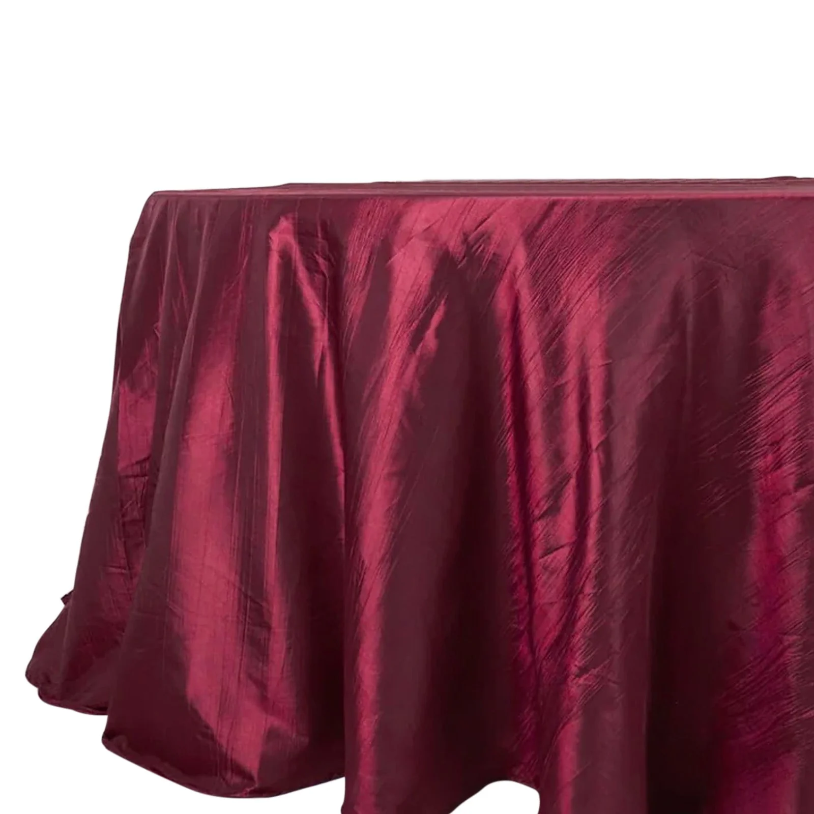 Taffeta Round Tablecloth 132" Burgundy Accordion Crinkle Table Cover