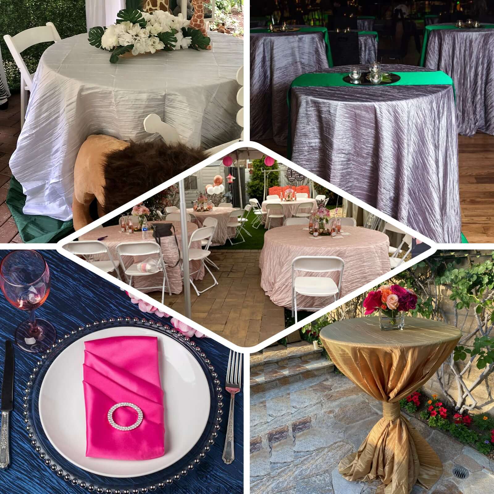 Taffeta Round Tablecloth 132" Burgundy Accordion Crinkle Table Cover - Image 5