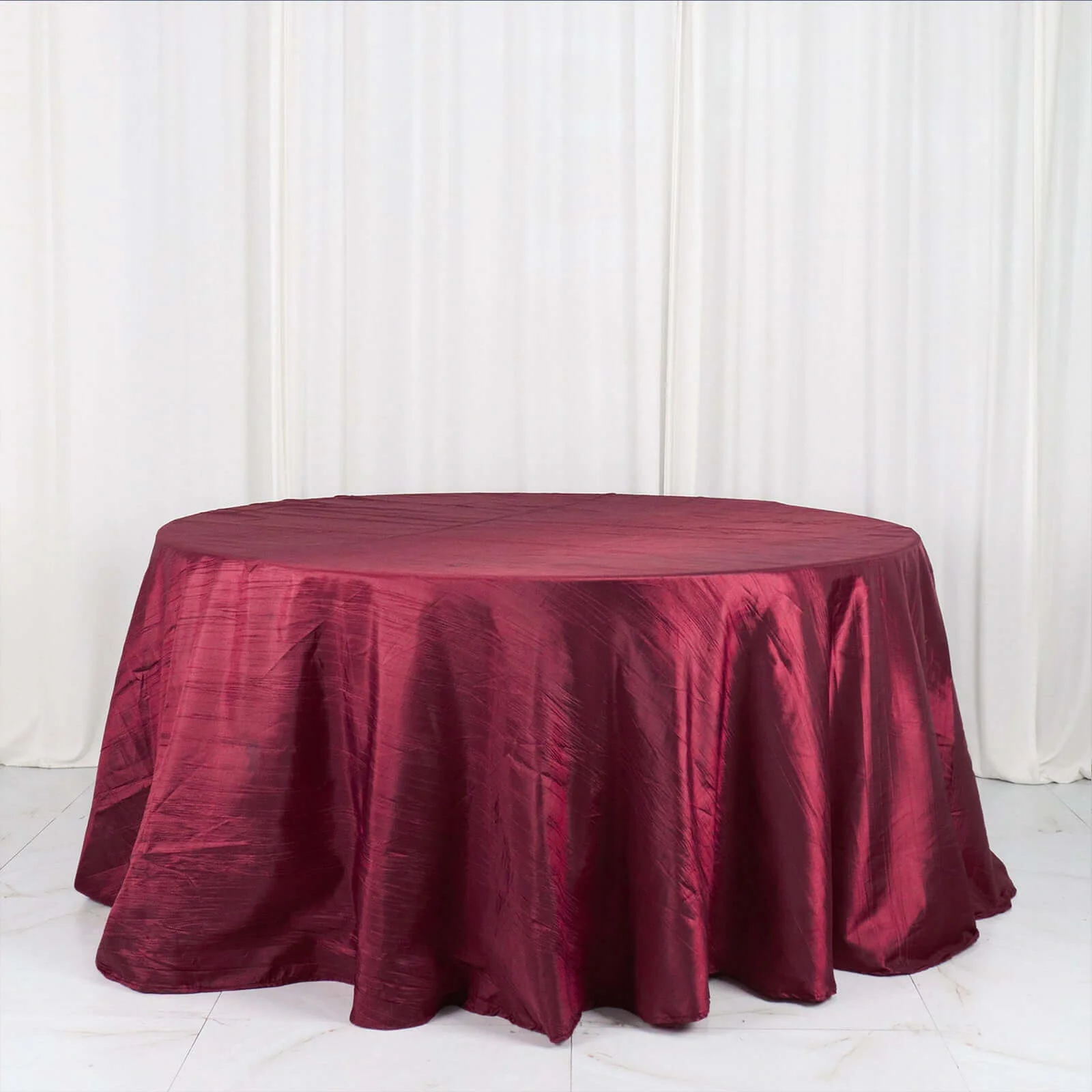 Taffeta Round Tablecloth 132" Burgundy Accordion Crinkle Table Cover - Image 6