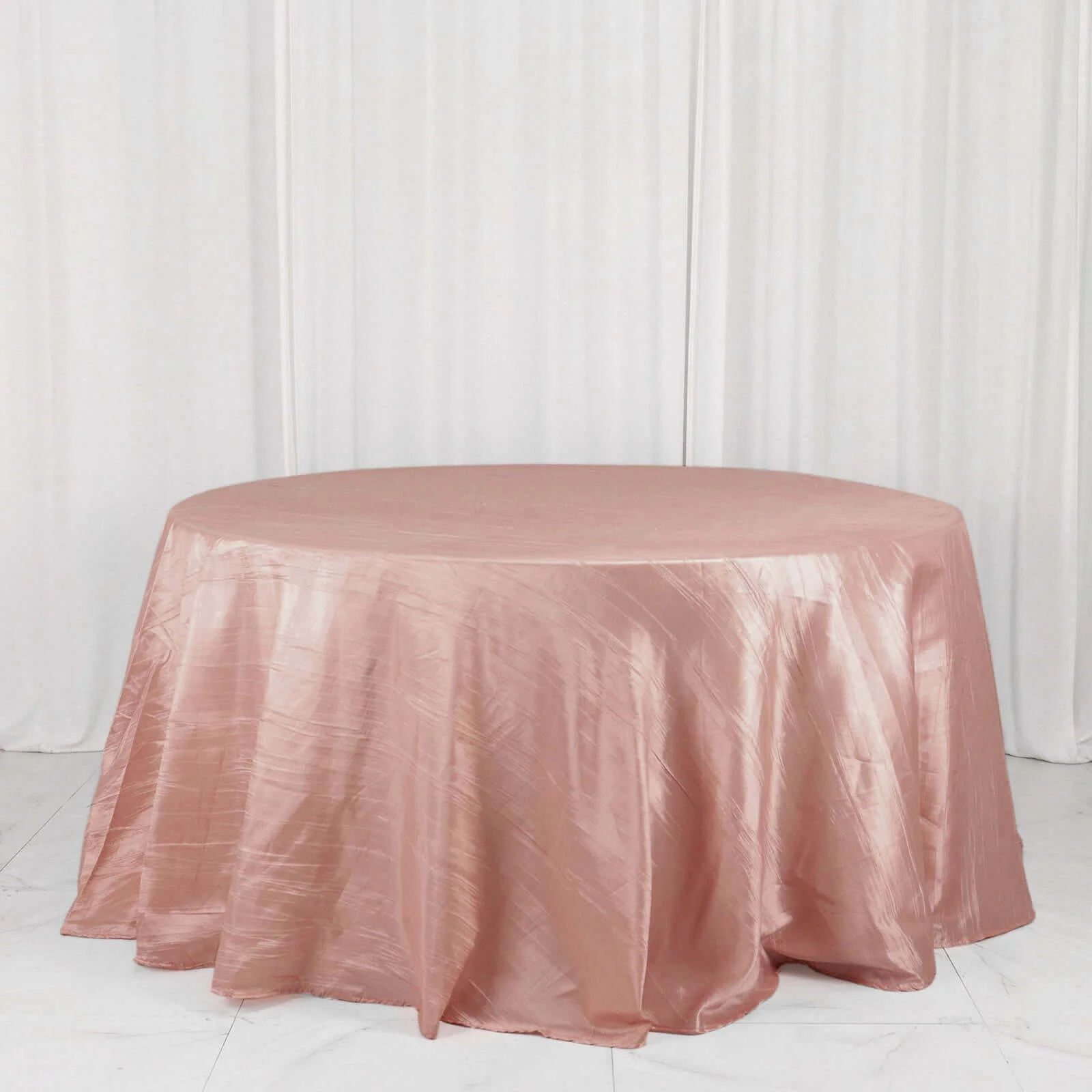 Taffeta Round Tablecloth 132" Dusty Rose Accordion Crinkle Table Cover - Image 6