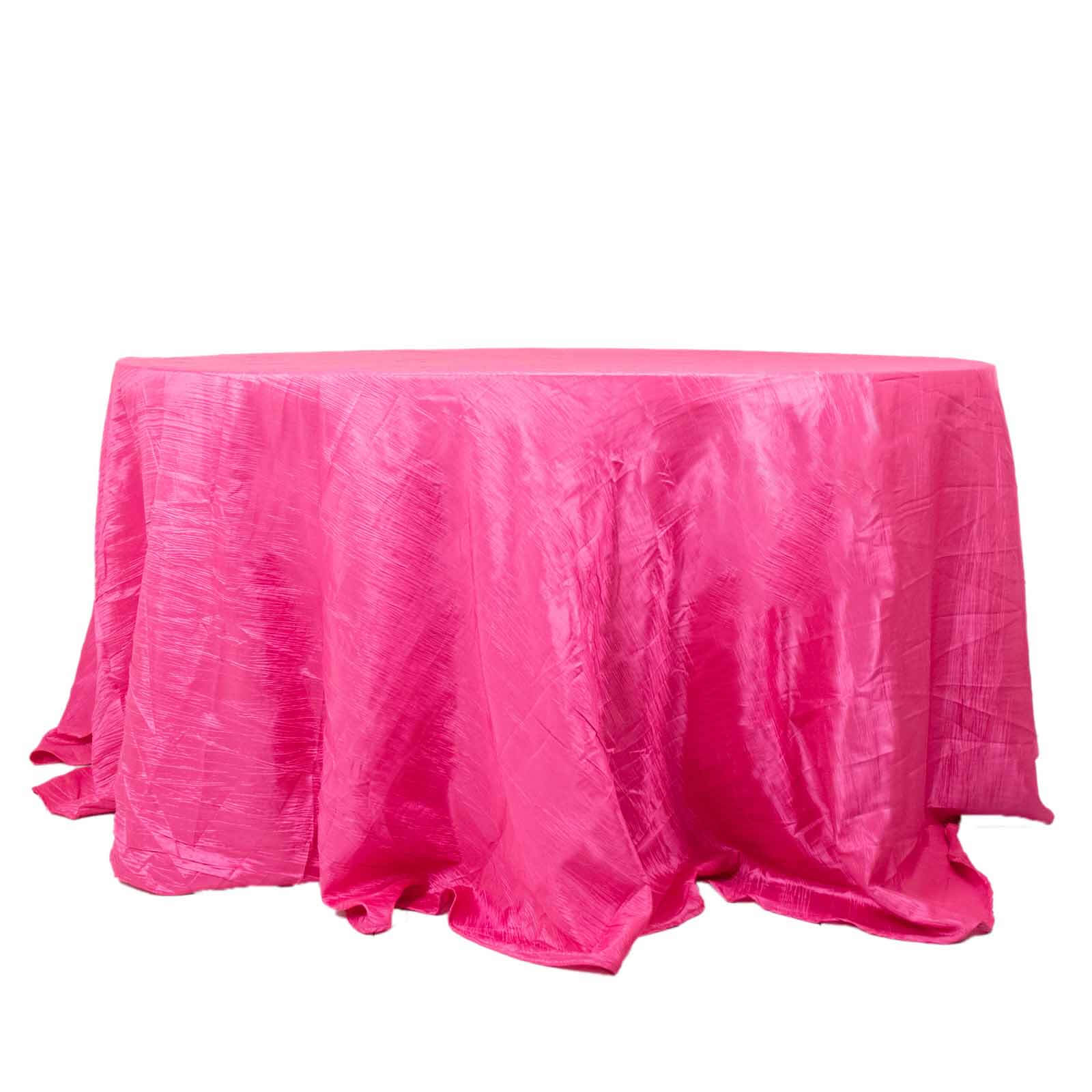 Taffeta Round Tablecloth 132" Fuchsia Accordion Crinkle Table Cover - Image 7