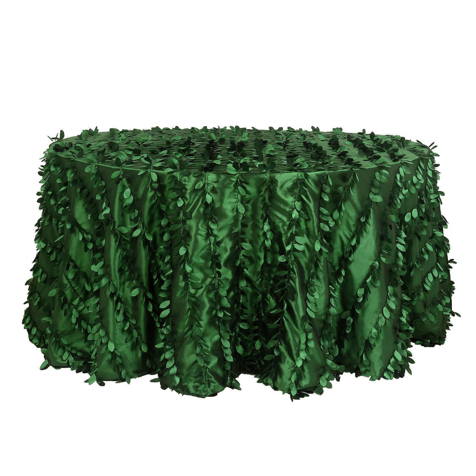 Taffeta Round Tablecloth 132" Green - Hand-sewn Leaf Petal Seamless Table Cover - Image 6