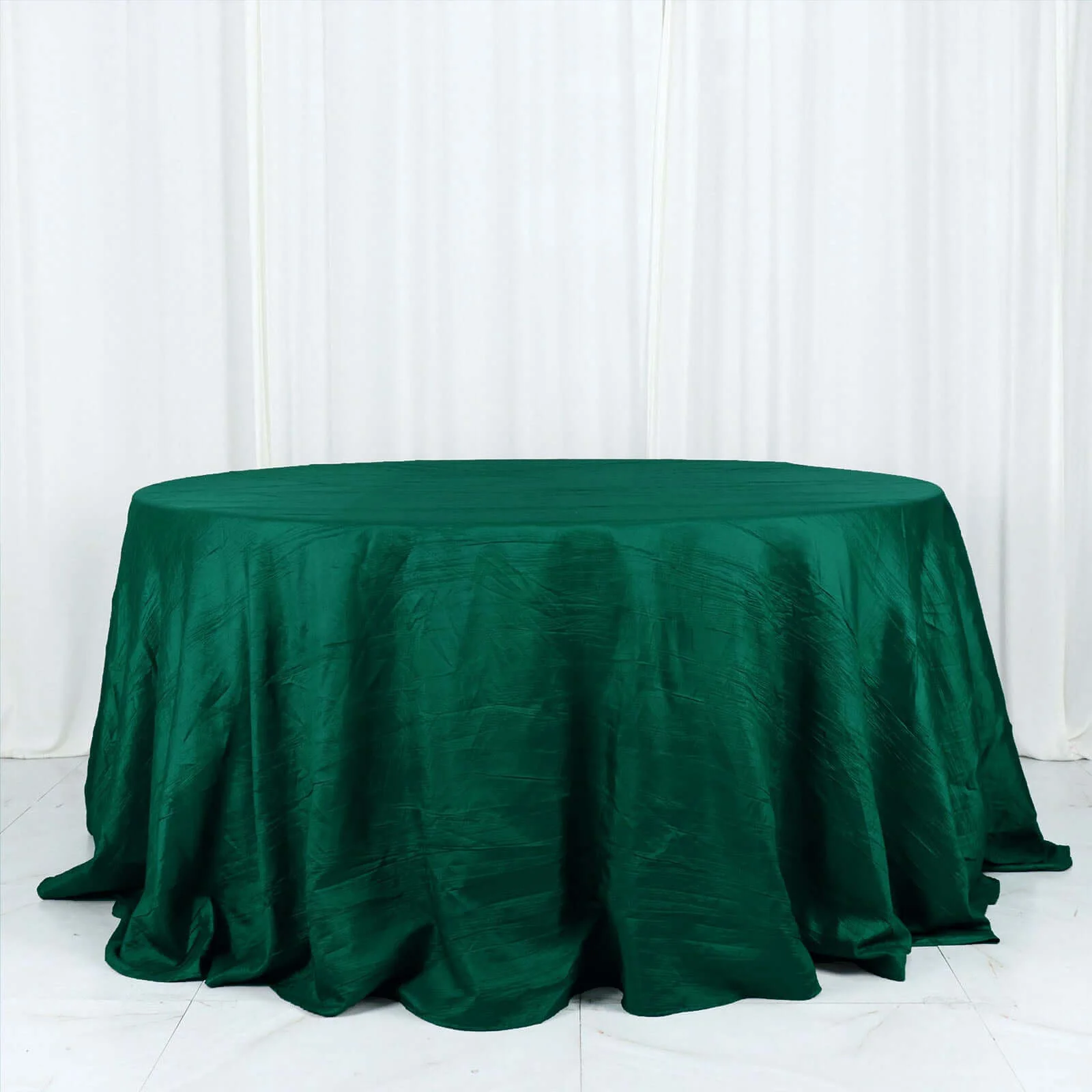 Taffeta Round Tablecloth 132" Hunter Emerald Green Accordion Crinkle Table Cover - Image 6