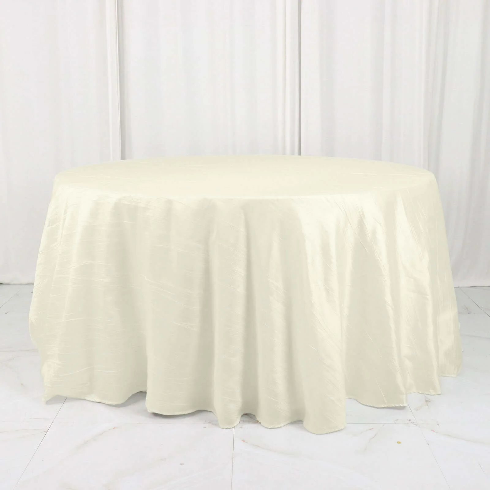 Taffeta Round Tablecloth 132" Ivory Accordion Crinkle Table Cover - Image 6