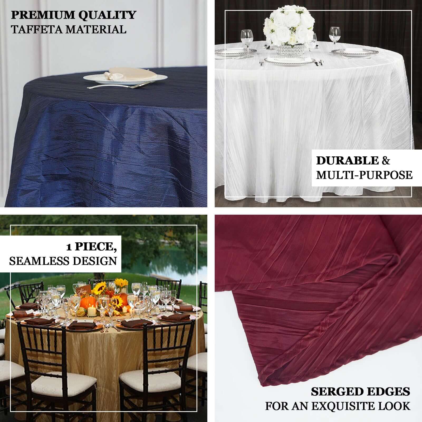Taffeta Round Tablecloth 132" Peacock Teal Accordion Crinkle Table Cover - Image 4