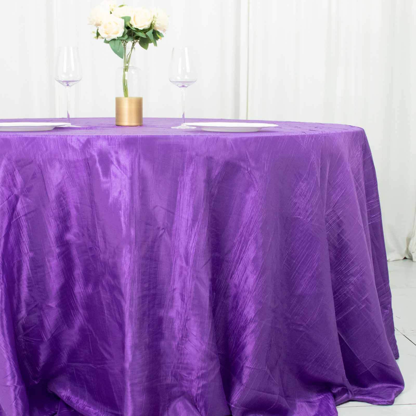 Taffeta Round Tablecloth 132" Purple Accordion Crinkle Table Cover - Image 2