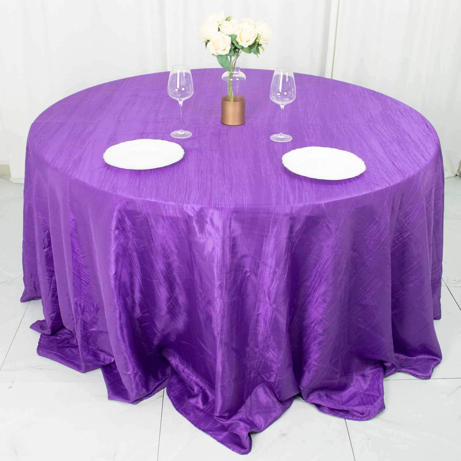 Taffeta Round Tablecloth 132" Purple Accordion Crinkle Table Cover - Image 3