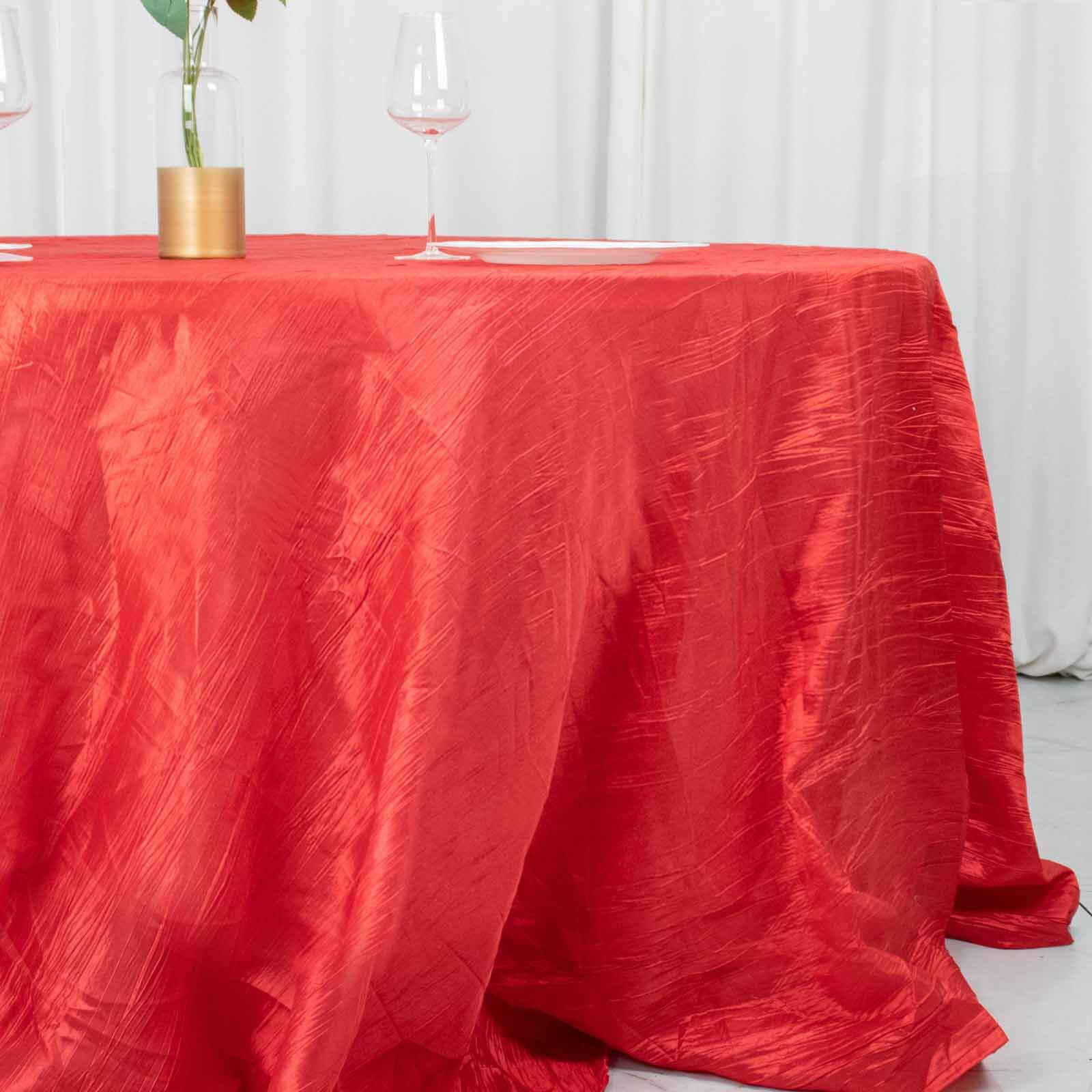 Taffeta Round Tablecloth 132" Red Accordion Crinkle Table Cover - Image 2
