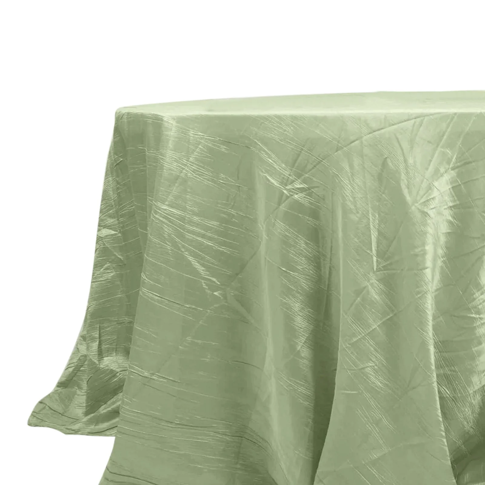 Taffeta Round Tablecloth 132" Sage Green Accordion Crinkle Table Cover