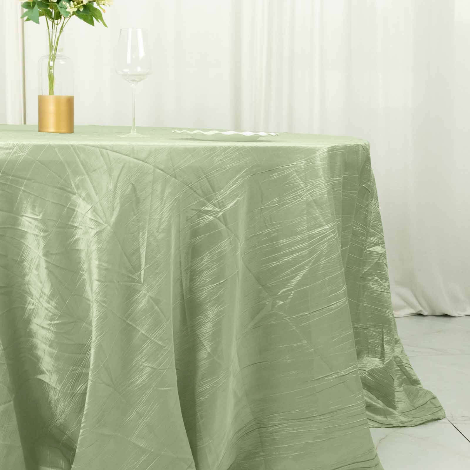 Taffeta Round Tablecloth 132" Sage Green Accordion Crinkle Table Cover - Image 2