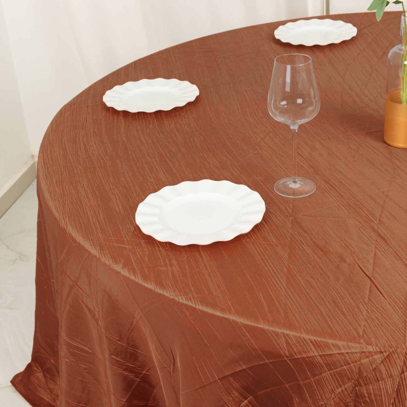 Taffeta Round Tablecloth 132" Terracotta (Rust) Accordion Crinkle Table Cover - Image 10