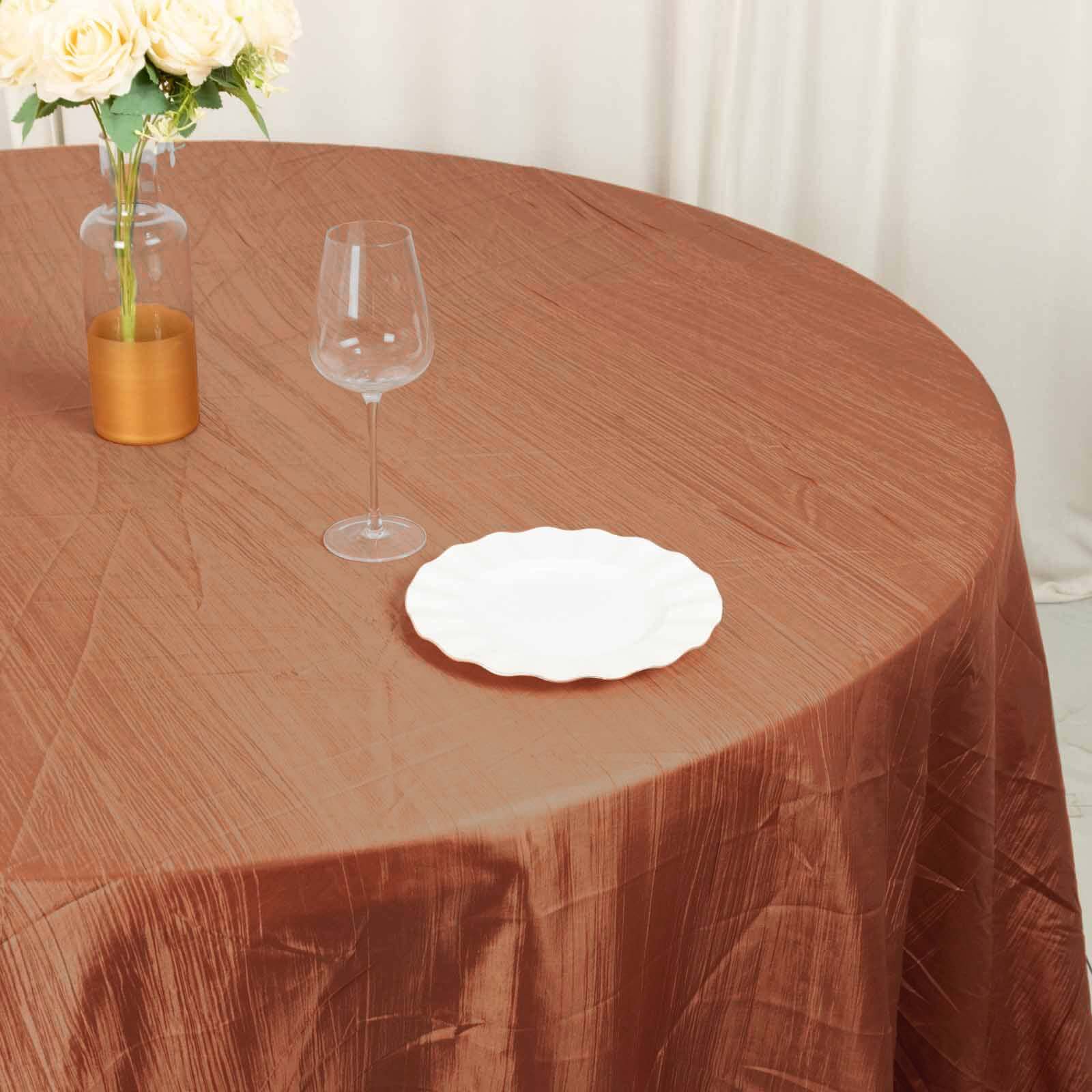Taffeta Round Tablecloth 132" Terracotta (Rust) Accordion Crinkle Table Cover - Image 11
