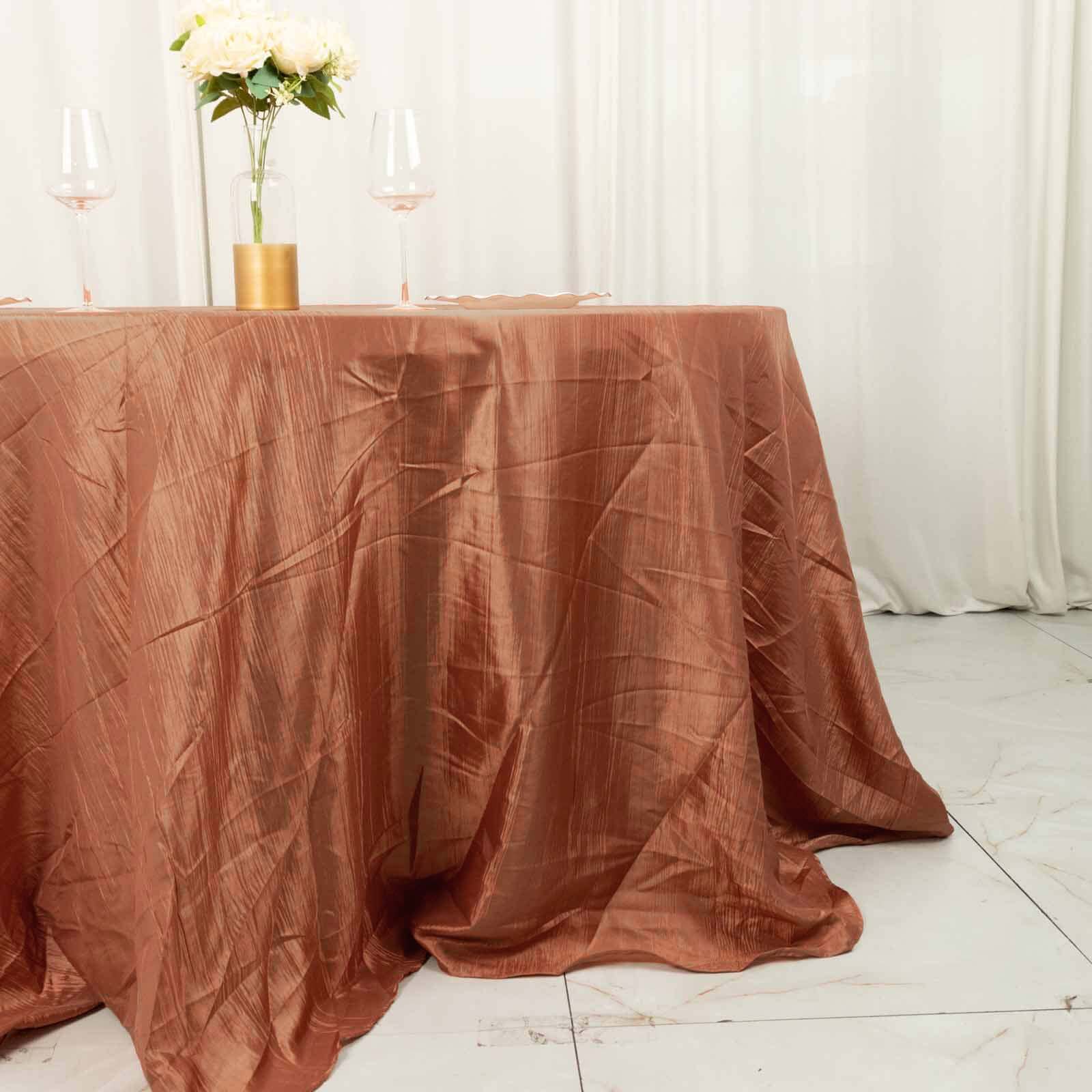 Taffeta Round Tablecloth 132" Terracotta (Rust) Accordion Crinkle Table Cover - Image 2