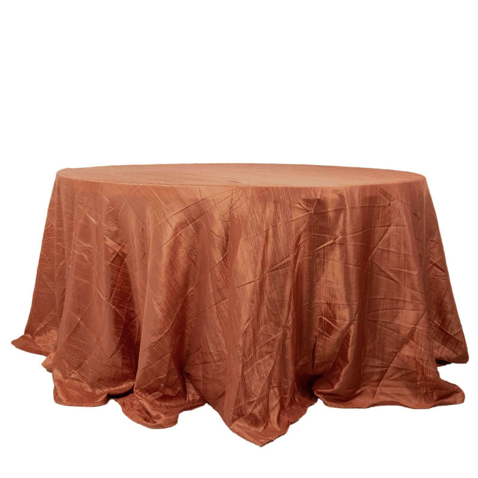 Taffeta Round Tablecloth 132" Terracotta (Rust) Accordion Crinkle Table Cover - Image 7