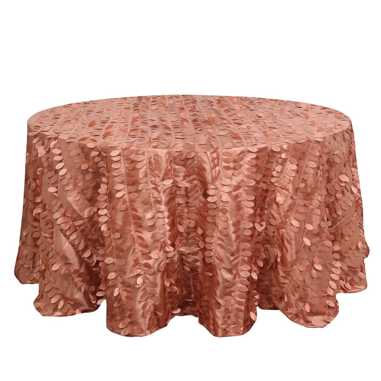 Taffeta Round Tablecloth 132" Terracotta (Rust) - Hand-sewn Leaf Petal Seamless Table Cover - Image 7