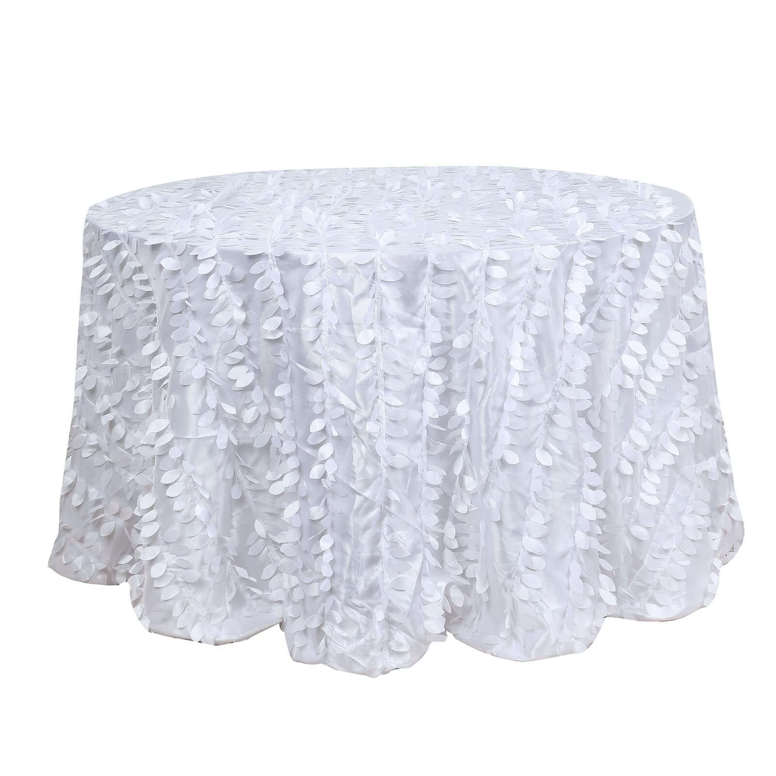 Taffeta Round Tablecloth 132" White 3D Leaf Petal Design Seamless Table Cover for Upscale Gatherings - Image 7