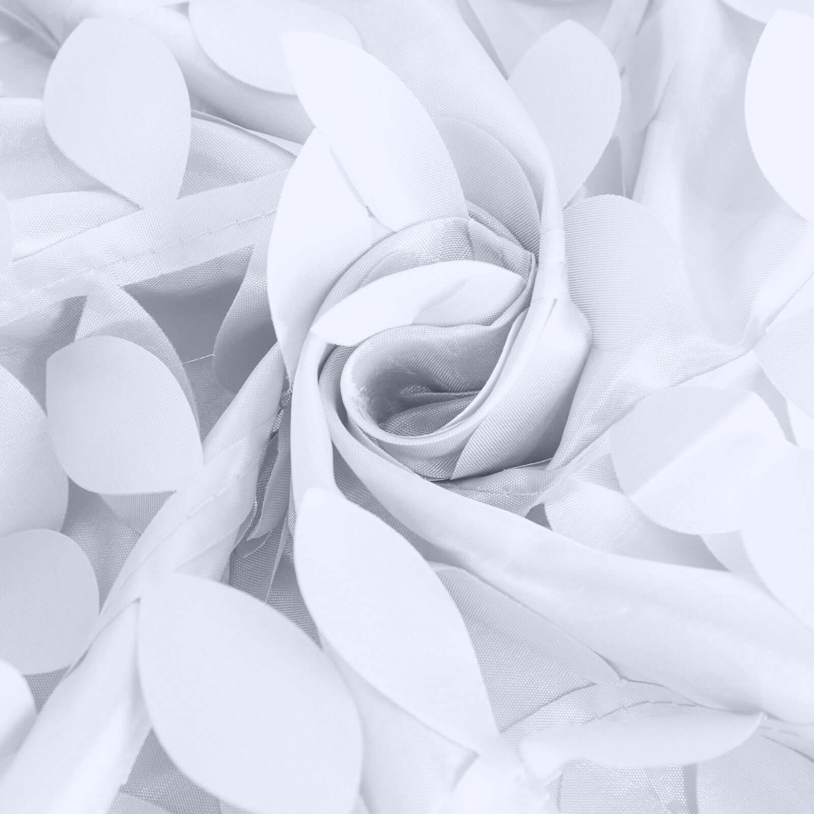 Taffeta Round Tablecloth 132" White 3D Leaf Petal Design Seamless Table Cover for Upscale Gatherings - Image 8