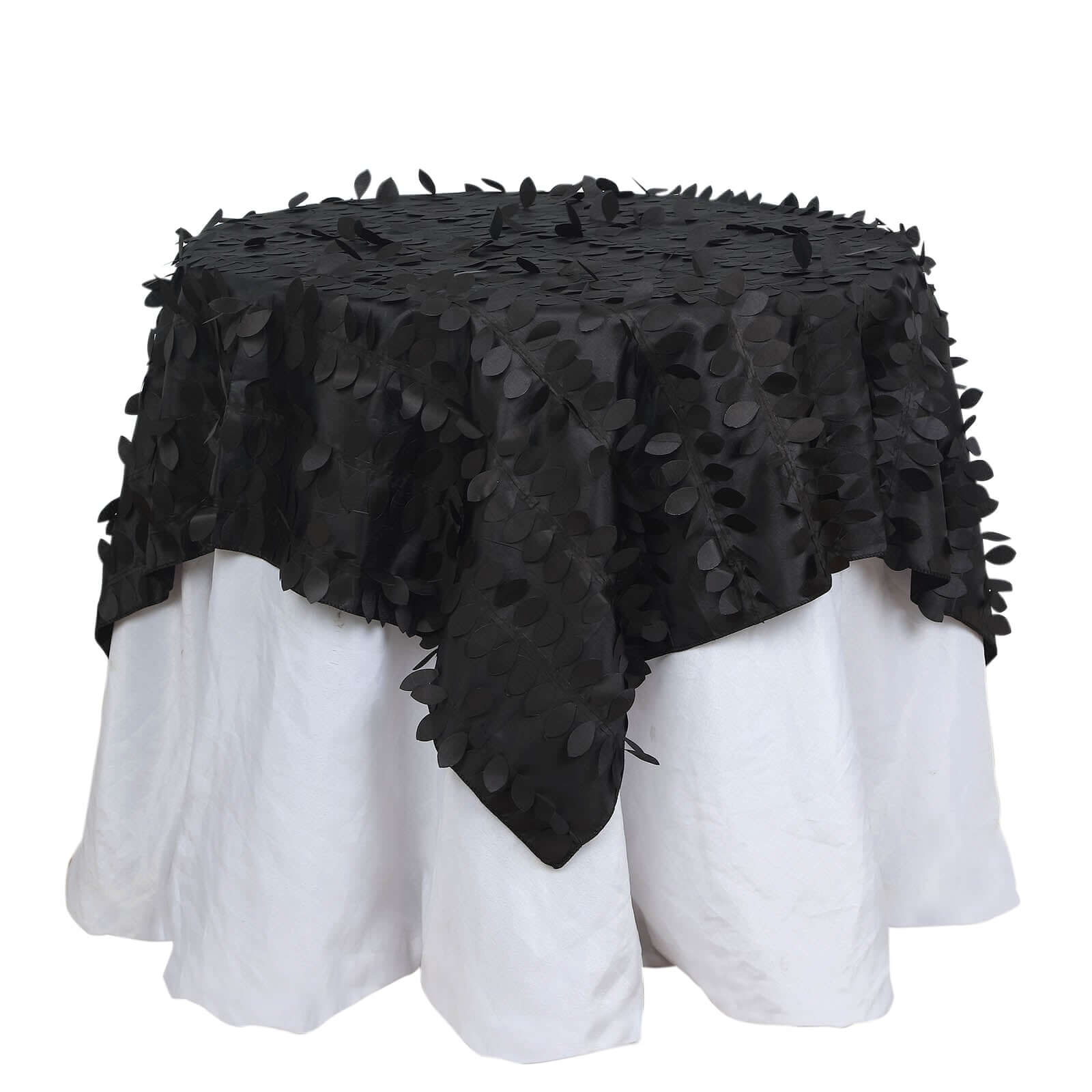 Taffeta Square Table Overlay 54"x54" Black - 3D Leaf Petal Design for Upscale Gatherings - Image 7