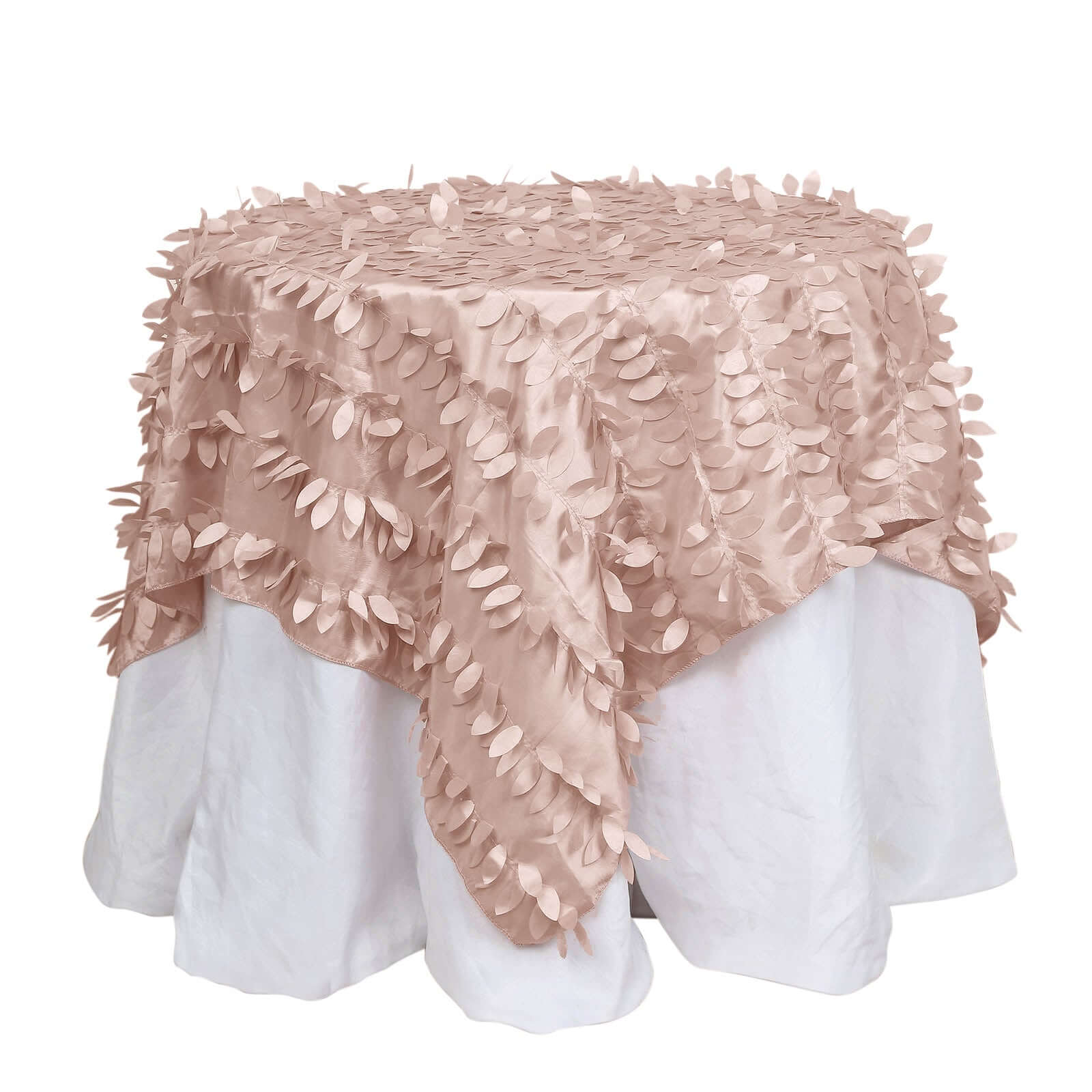 Taffeta Square Table Overlay 54"x54" Dusty Rose - 3D Leaf Petal Tablecloth Topper - Image 7