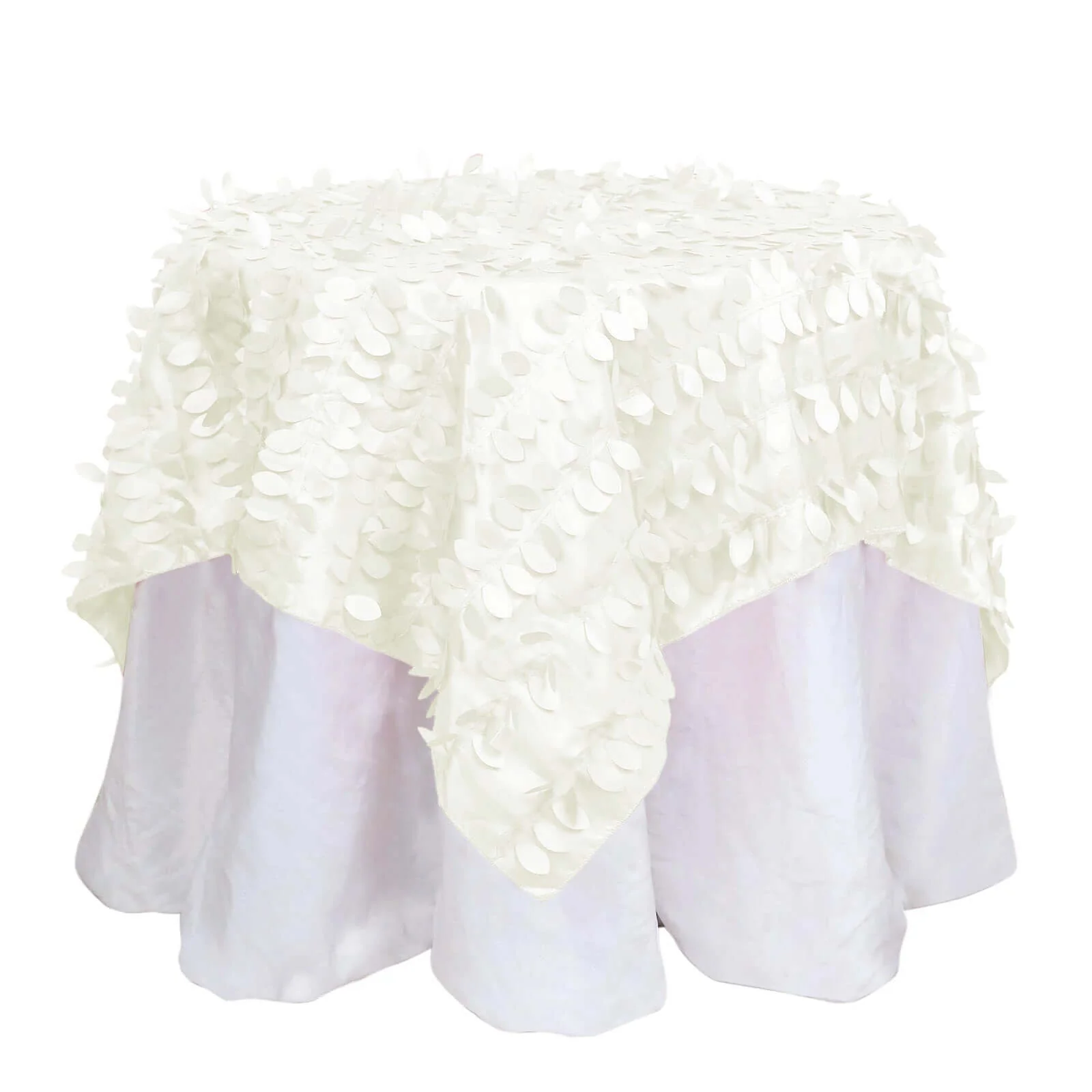 Taffeta Square Table Overlay 54"x54" Ivory - 3D Leaf Petal Tablecloth Topper - Image 7