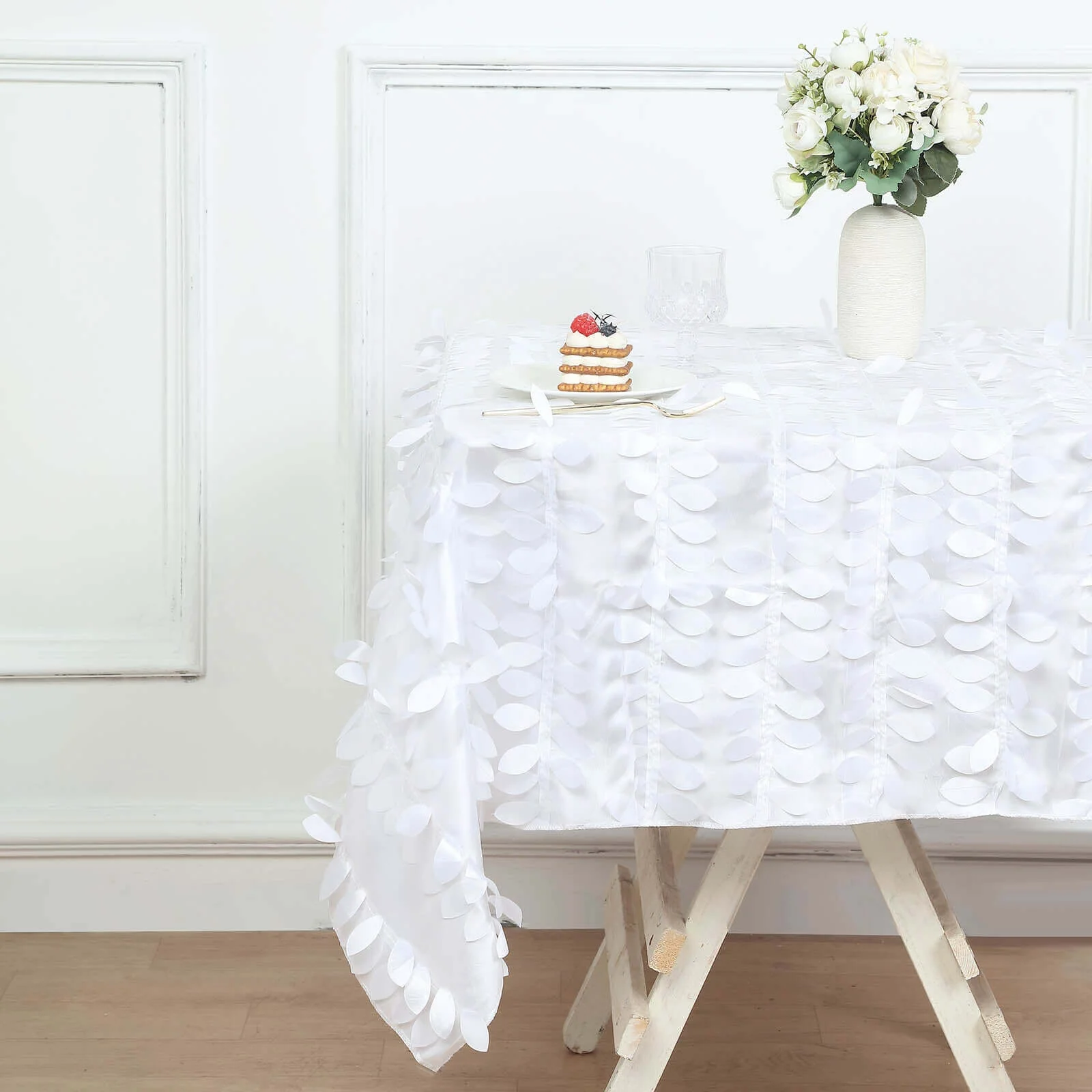 Taffeta Square Table Overlay 54"x54" White - 3D Leaf Petal Design for Upscale Gatherings - Image 3