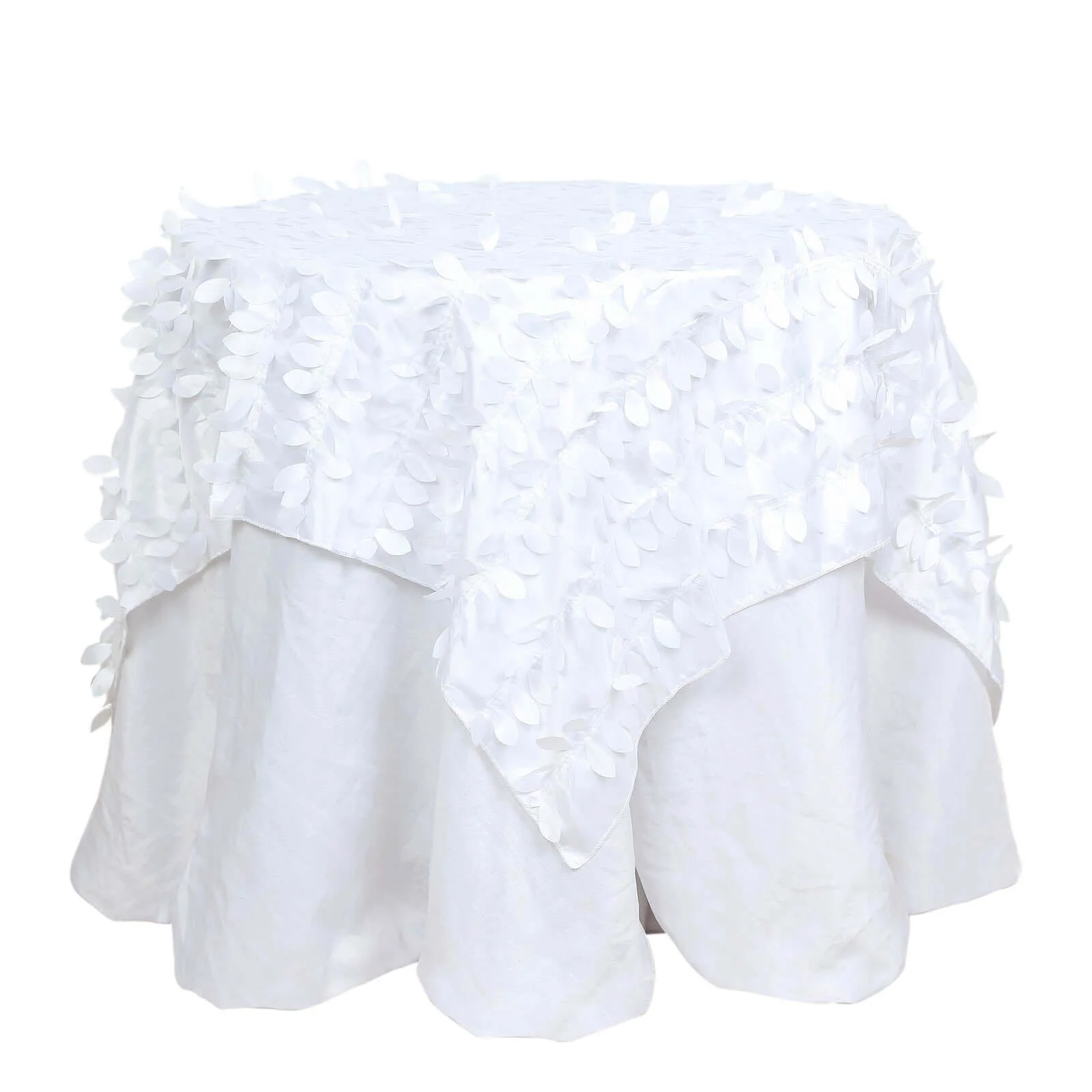 Taffeta Square Table Overlay 54"x54" White - 3D Leaf Petal Design for Upscale Gatherings - Image 7