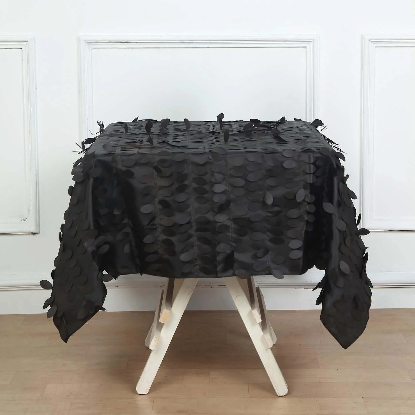 Taffeta Square Tablecloth 54"x54" Black - 3D Leaf Petal Design for Upscale Gatherings