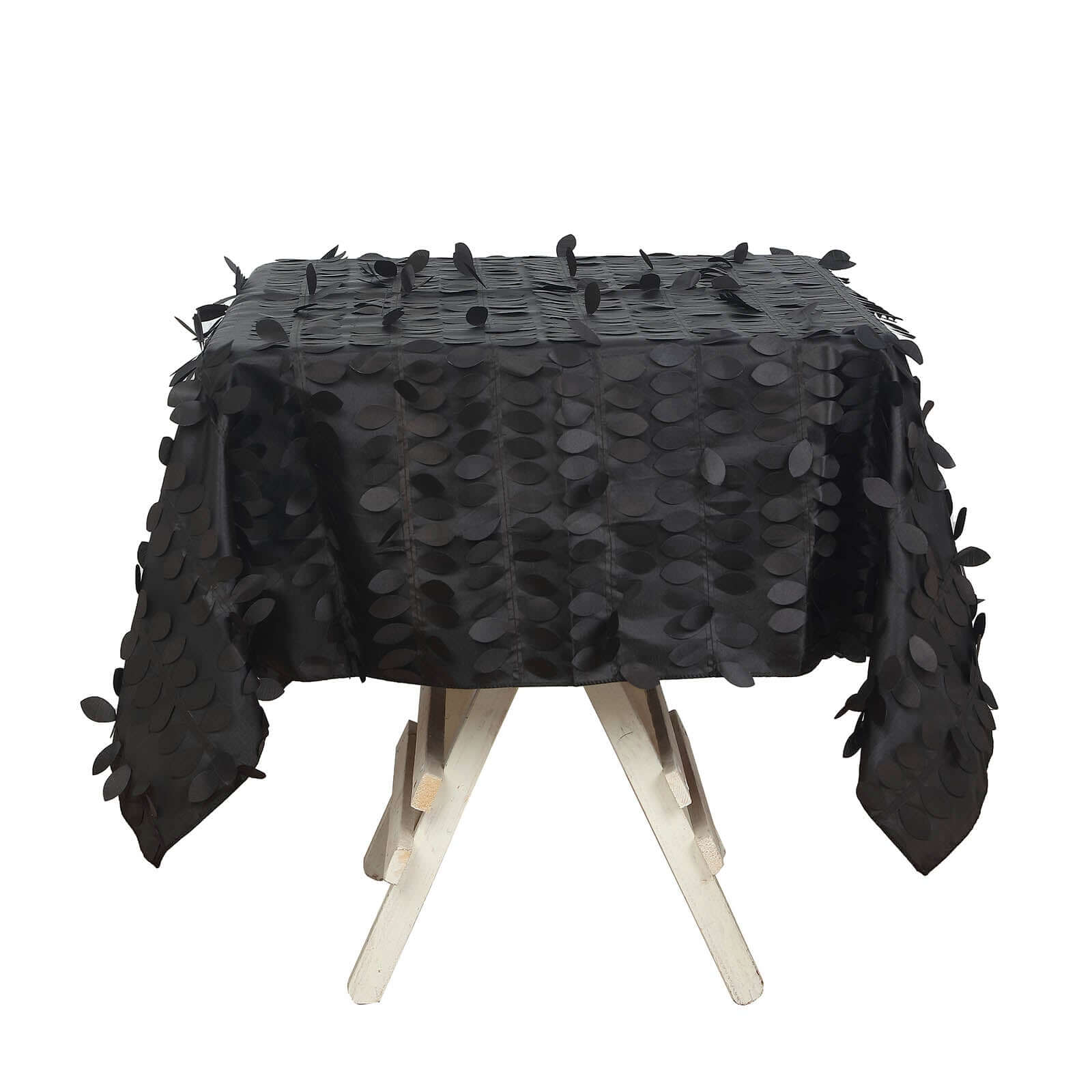 Taffeta Square Tablecloth 54"x54" Black - 3D Leaf Petal Design for Upscale Gatherings - Image 6
