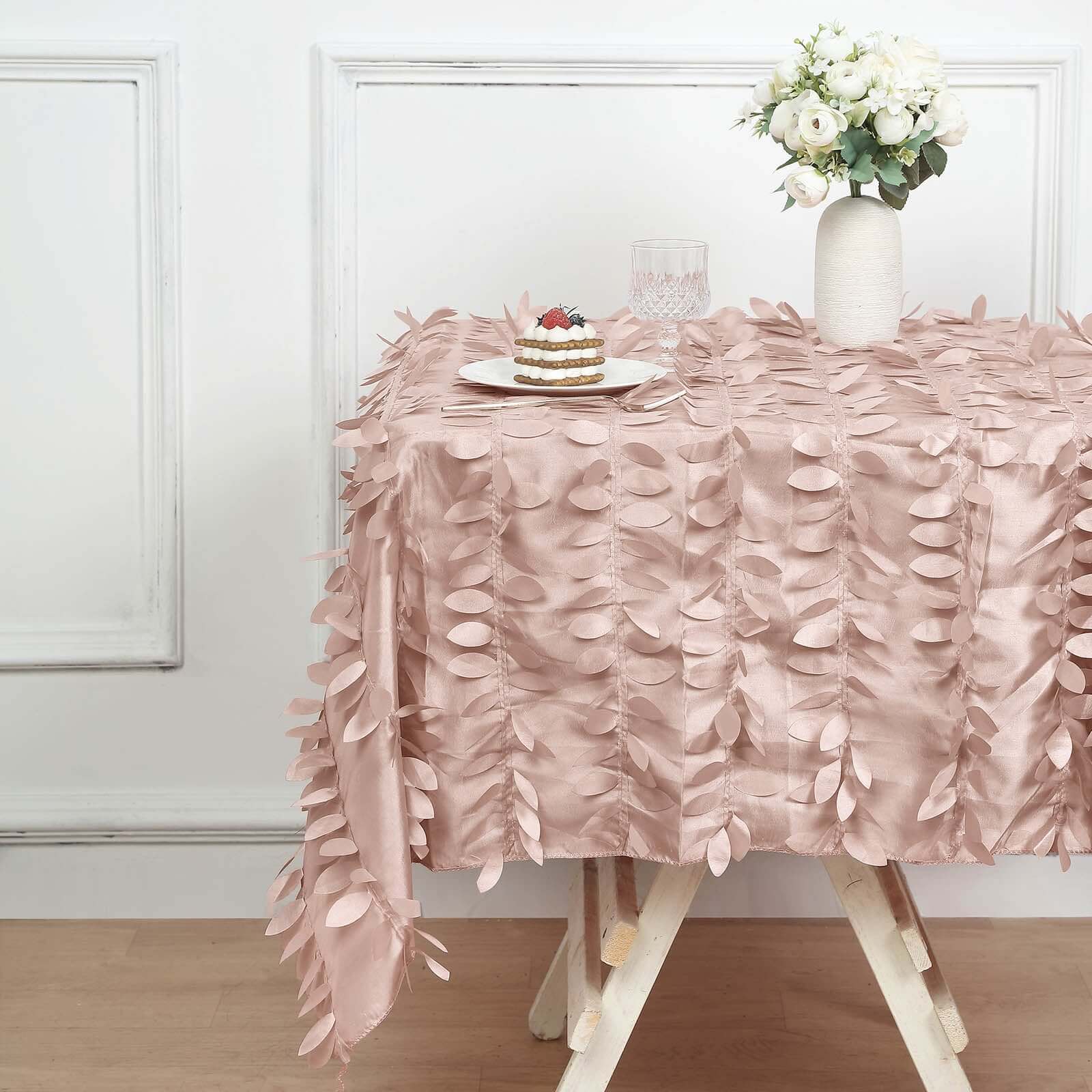 Taffeta Square Tablecloth 54"x54" Dusty Rose - 3D Leaf Petal Table Cover - Image 2
