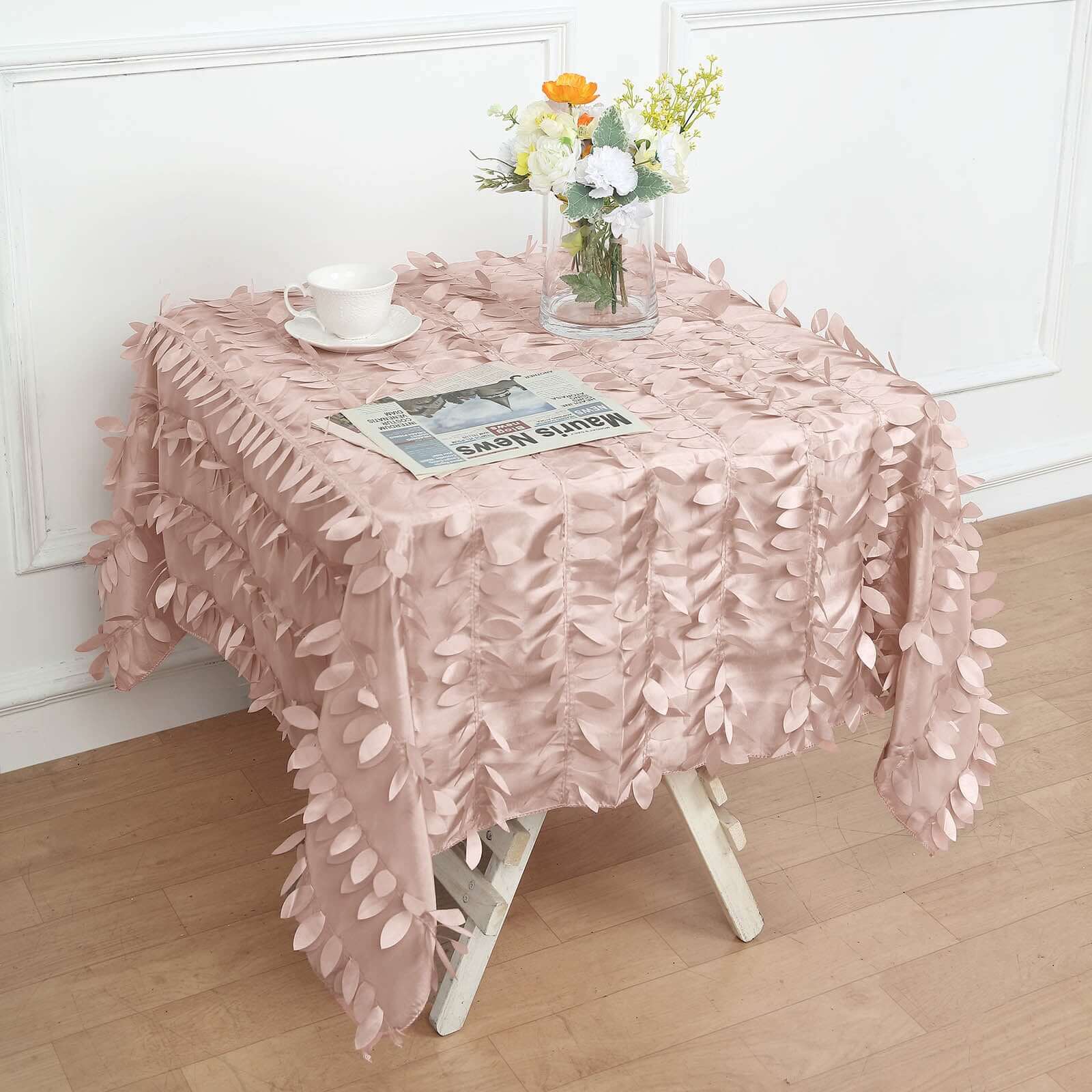 Taffeta Square Tablecloth 54"x54" Dusty Rose - 3D Leaf Petal Table Cover - Image 6