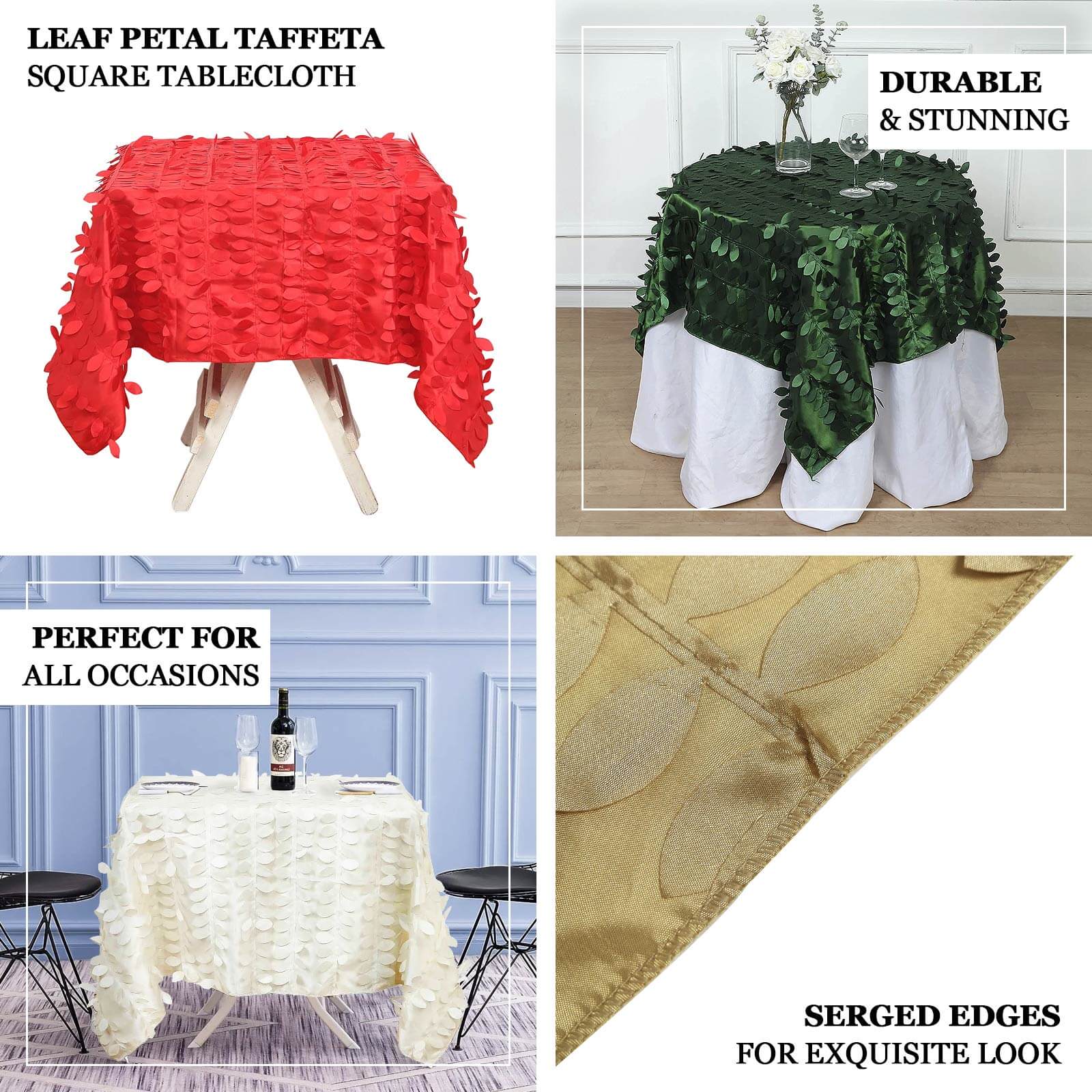 Taffeta Square Tablecloth 54"x54" Green - 3D Leaf Petal Table Cover - Image 4