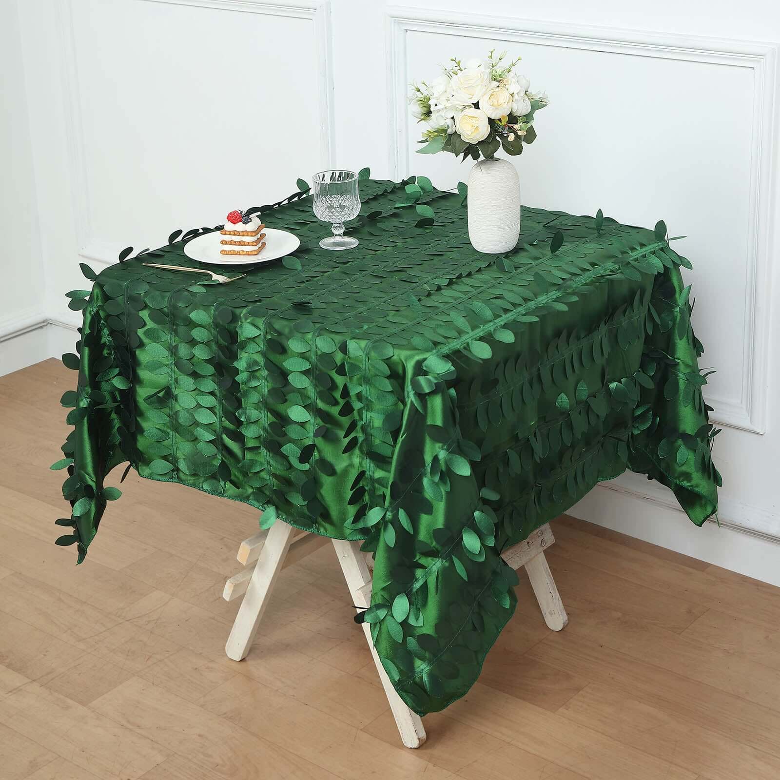 Taffeta Square Tablecloth 54"x54" Green - 3D Leaf Petal Table Cover - Image 5