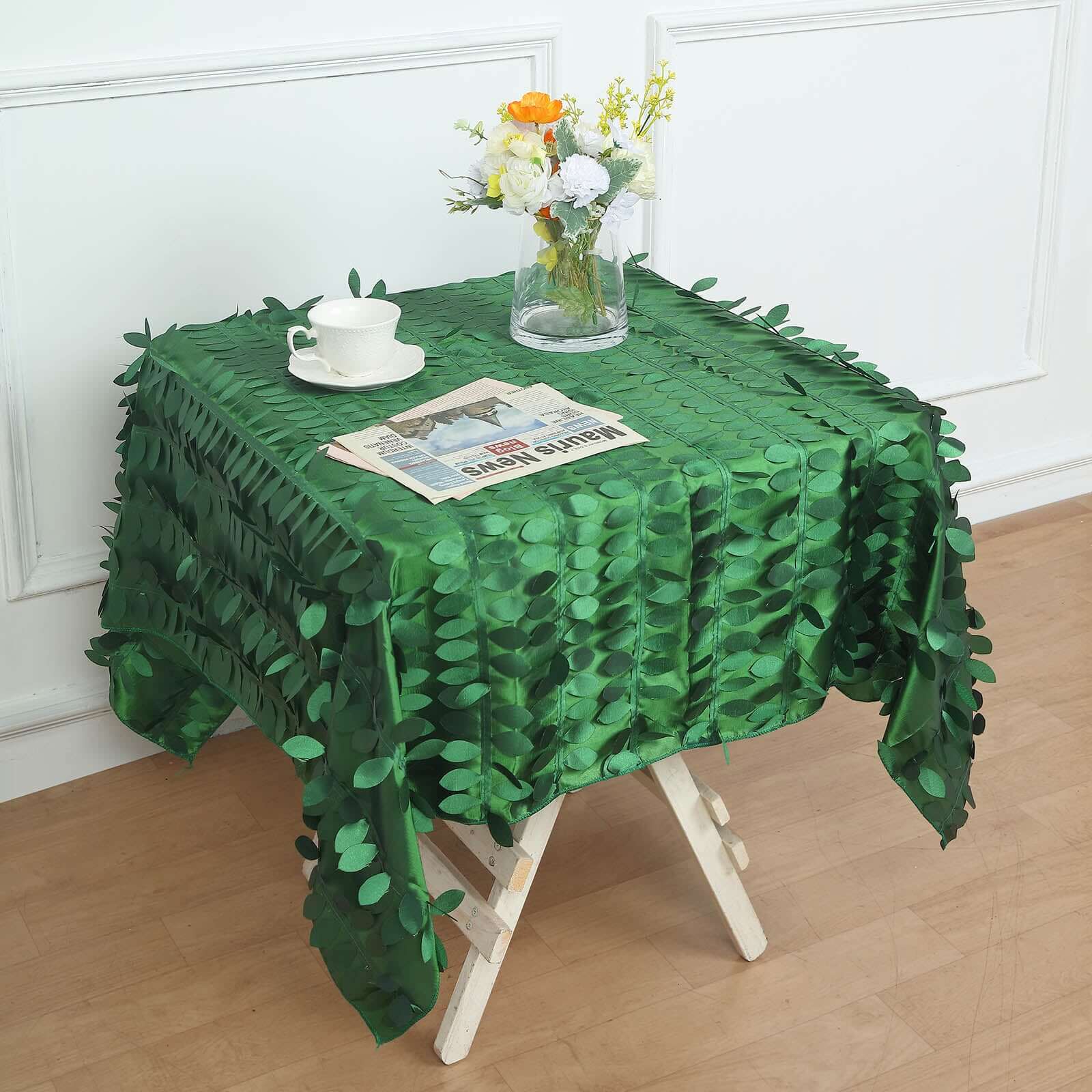 Taffeta Square Tablecloth 54"x54" Green - 3D Leaf Petal Table Cover - Image 6