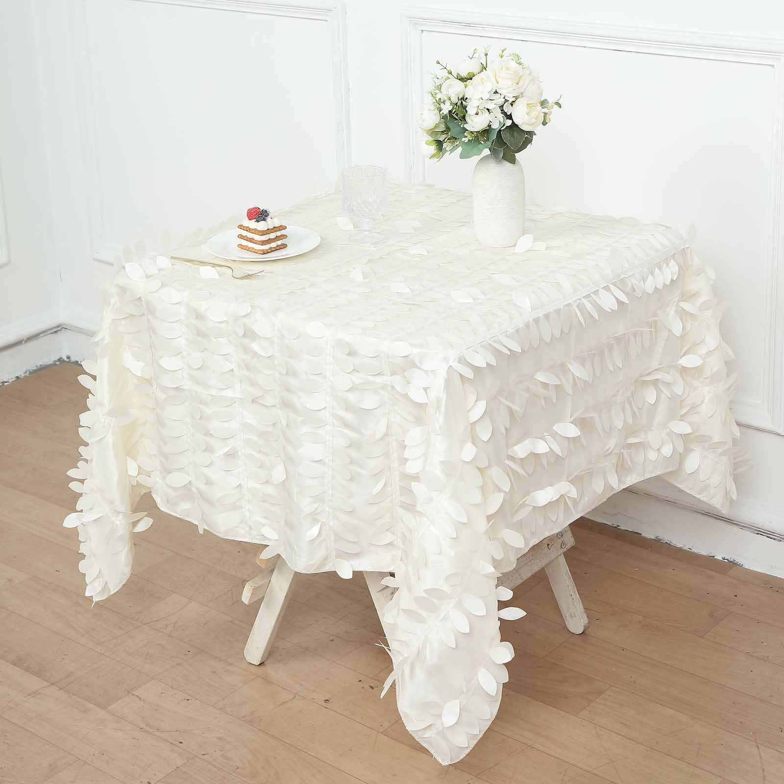 Taffeta Square Tablecloth 54"x54" Ivory - 3D Leaf Petal Table Cover - Image 4