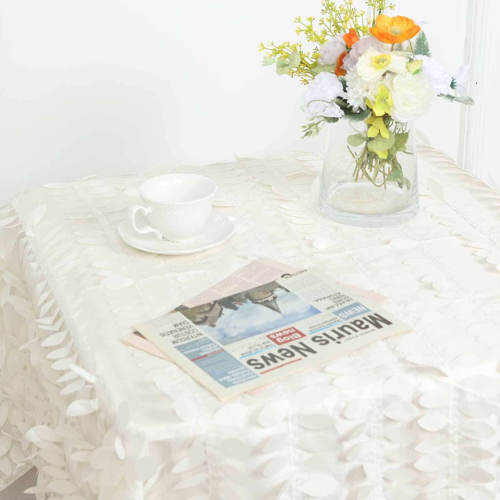 Taffeta Square Tablecloth 54"x54" Ivory - 3D Leaf Petal Table Cover - Image 9
