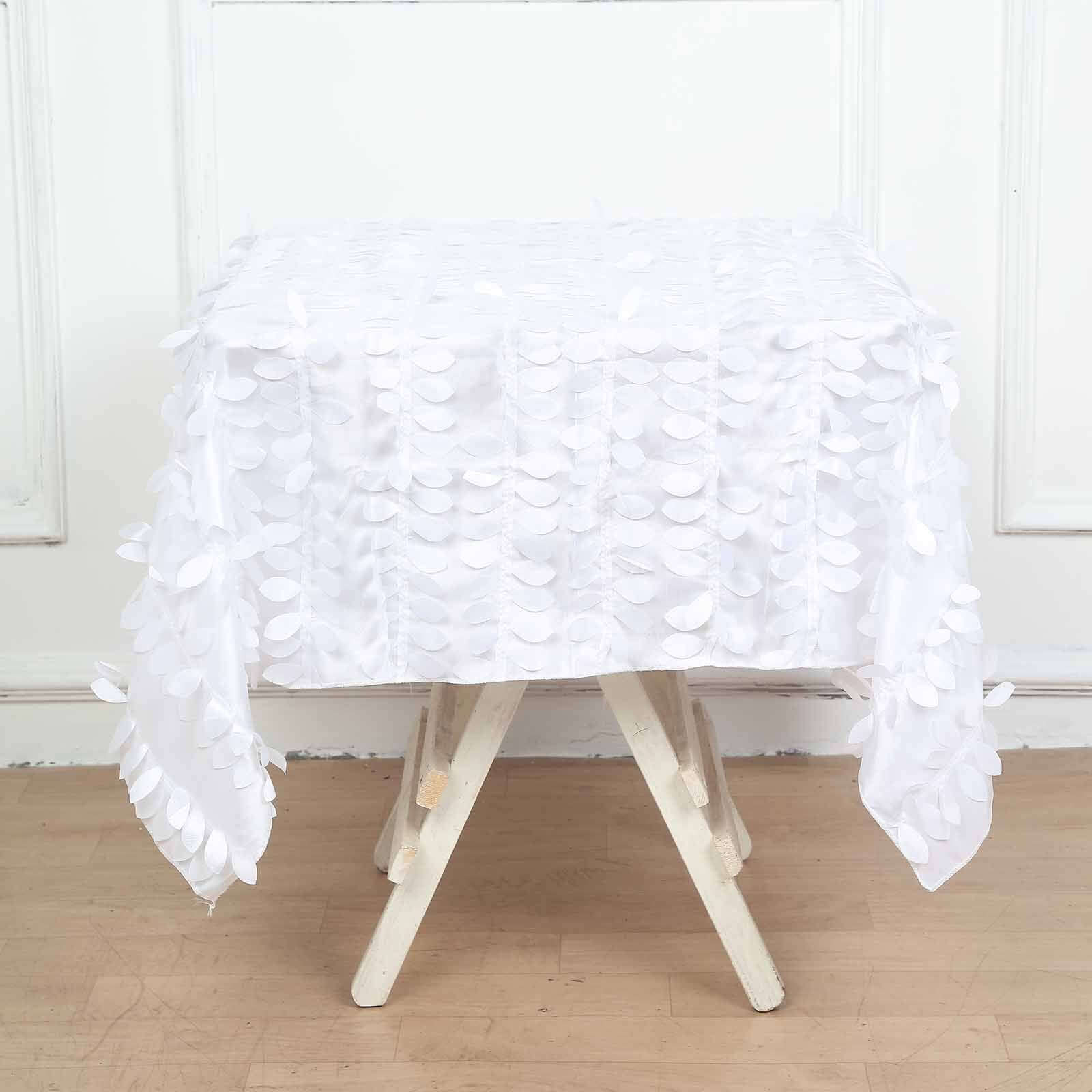Taffeta Square Tablecloth 54"x54" White - 3D Leaf Petal Design for Upscale Gatherings - Image 3