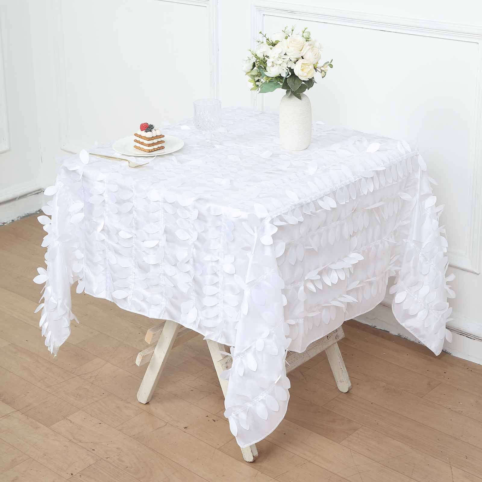 Taffeta Square Tablecloth 54"x54" White - 3D Leaf Petal Design for Upscale Gatherings - Image 5
