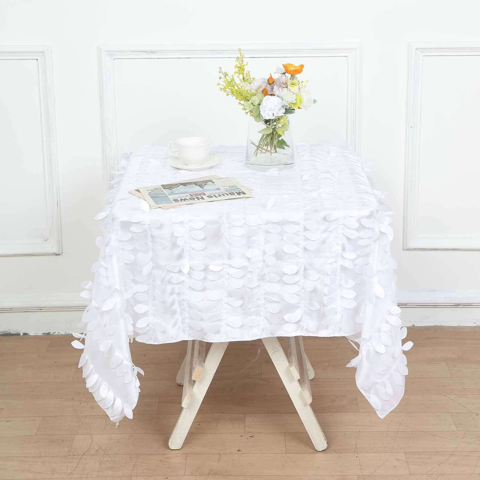 Taffeta Square Tablecloth 54"x54" White - 3D Leaf Petal Design for Upscale Gatherings - Image 6