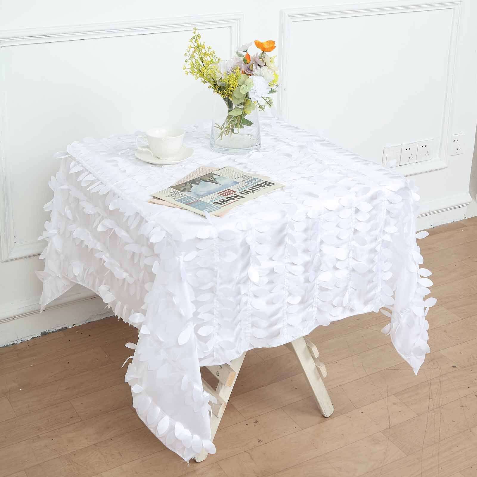 Taffeta Square Tablecloth 54"x54" White - 3D Leaf Petal Design for Upscale Gatherings - Image 8