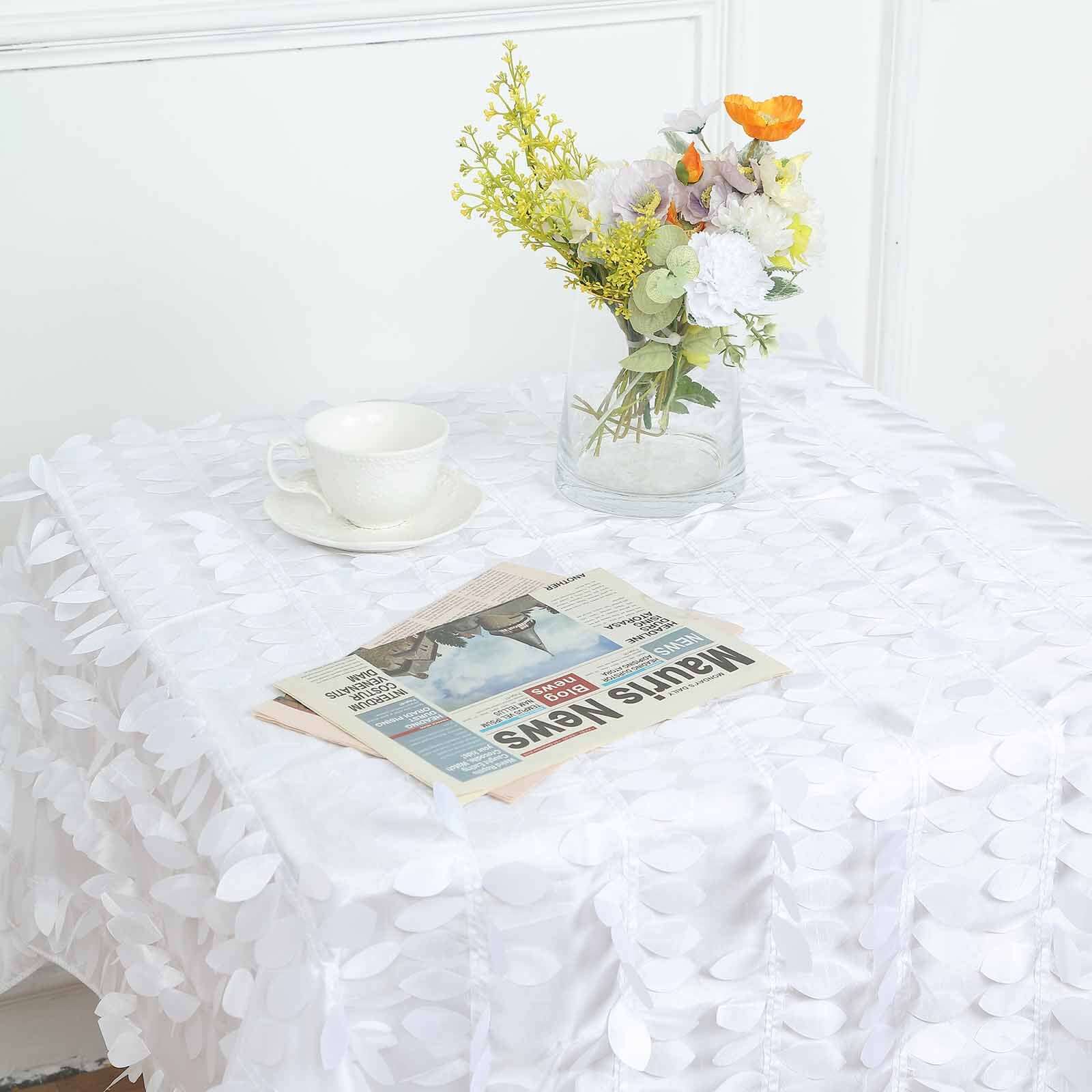 Taffeta Square Tablecloth 54"x54" White - 3D Leaf Petal Design for Upscale Gatherings - Image 9