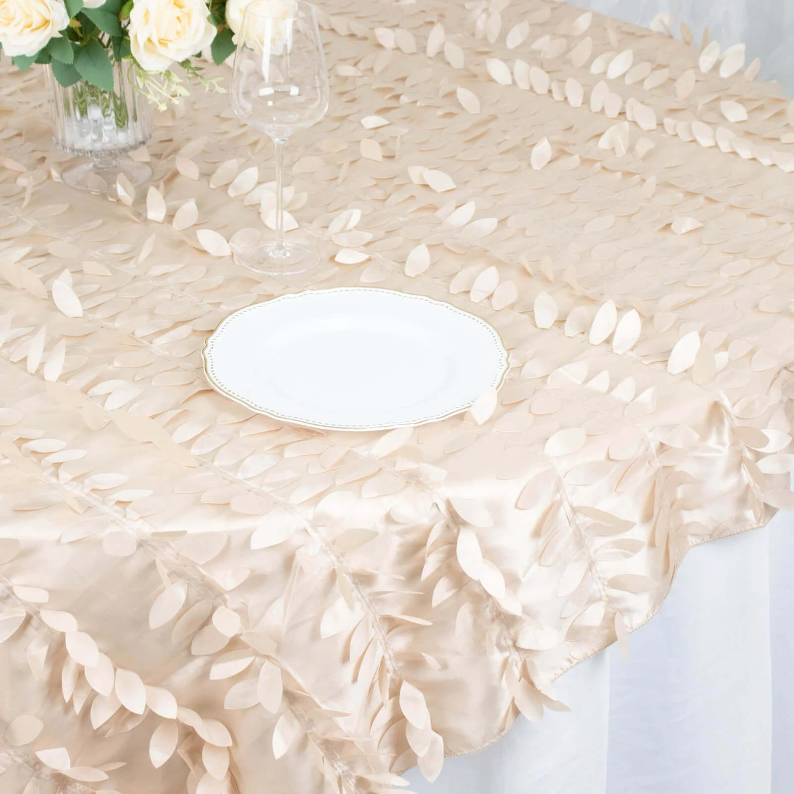 Taffeta Table Overlay 72"x72" Beige - 3D Leaf Petal Table Topper - Image 8